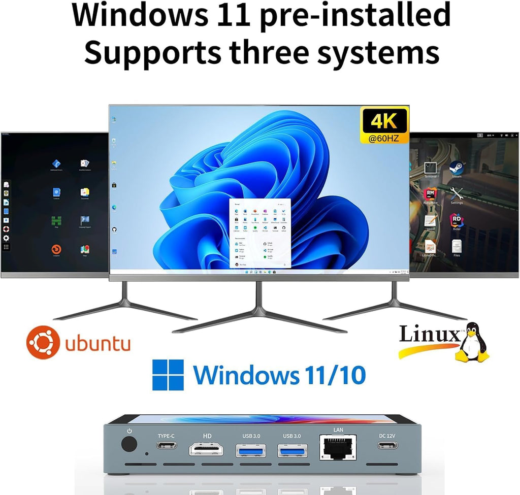 Mini PC Win 11 Pro,Celeron N5100 Mini Computer with Fan, 8GB DDR4,128GB ROM, USB-C Mini PC with Screen, Micro PC WiFi 5.0 BT5.0 4K 60Hz Triple Display with Battery,Mini Gaming Computer