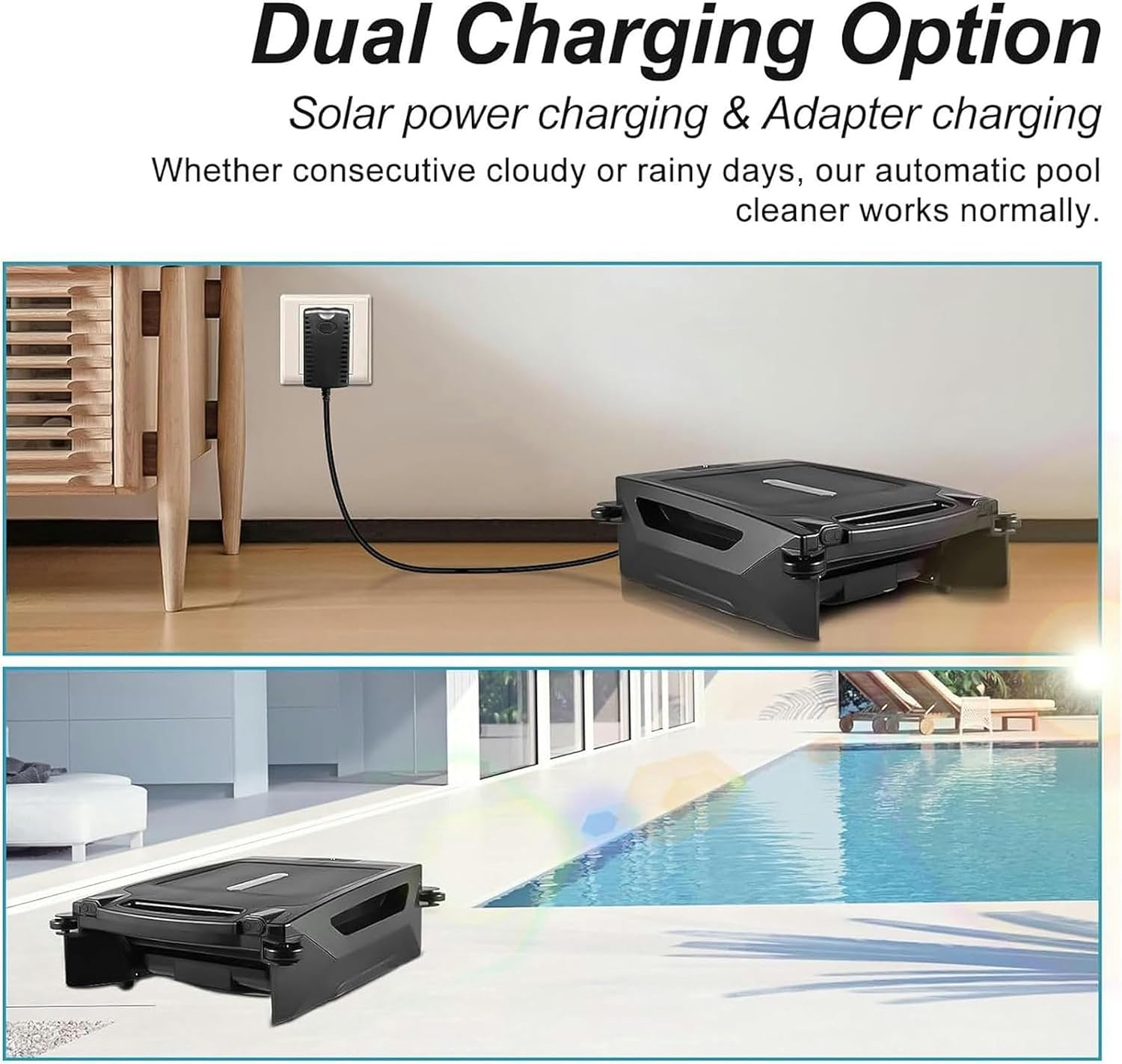 Automatic Robotic with Solar Energy, Pool Cleaner for High/Underground Pool, Automatically Adjust The Cleaning Direction