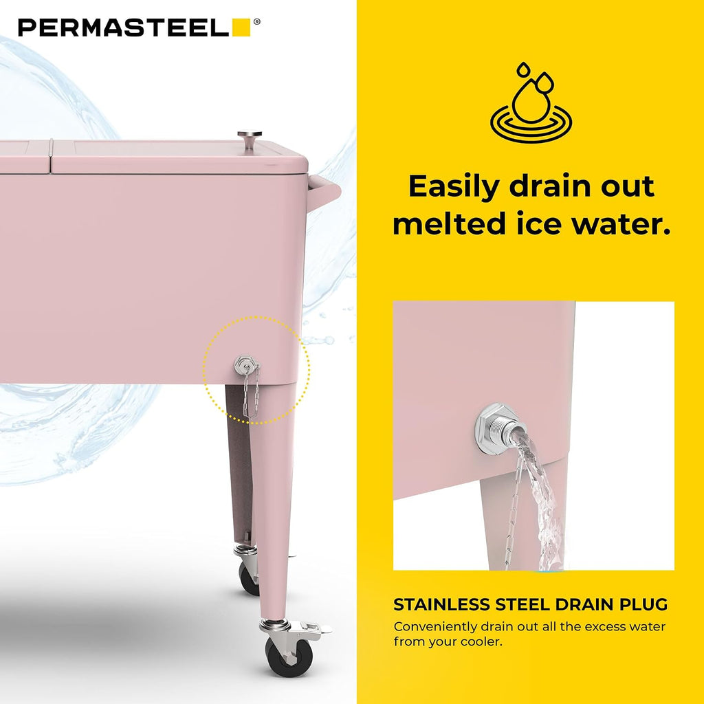 Permasteel 80-Qt Large Outdoor Patio Cooler with Wheels & Handles, Portable Rolling Hard Cooler for Outside, Retro Ice Cooler Cart, Beverage Can Coolers for Backyard Parties