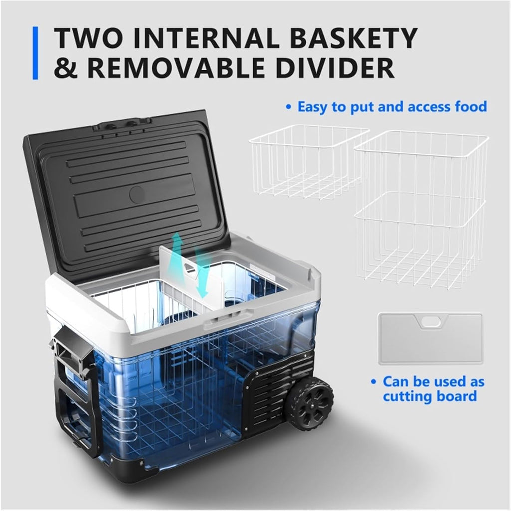 12V Car Refrigerator, 36QT(34L) Portable Freezer 12V/24V DC 110-240V AC,Electric Cooler With Wheels & 2 Baskets