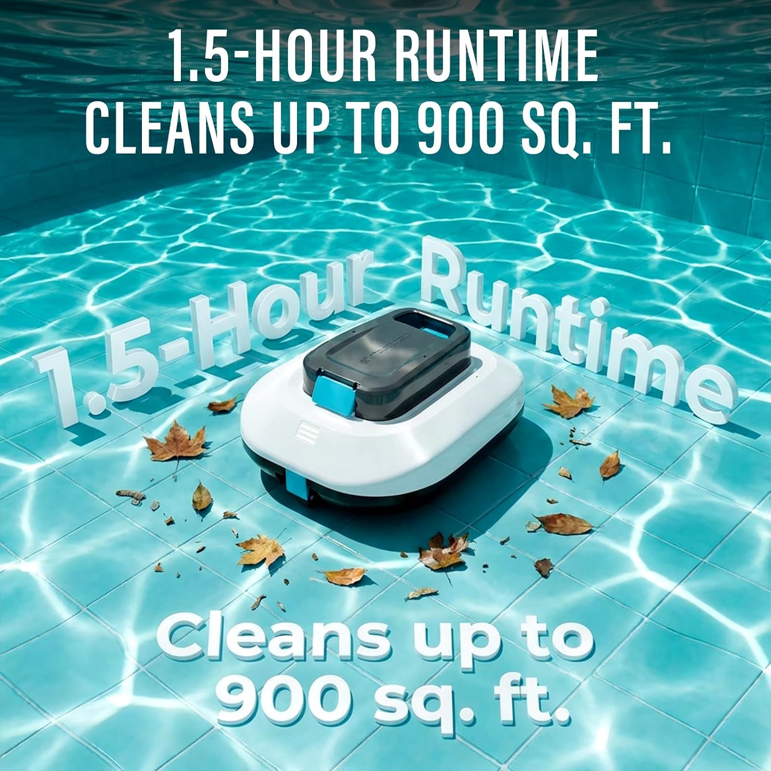 STARRYBOT Cordless Robotic Pool Cleaner with Dual high-Efficiency Motors Delivers Strong Suction, Smart Self-Parking,Smart LED Indicator,Pool Vacuum for Above-Ground Flat Pool up to 900 Sq.ft(White)