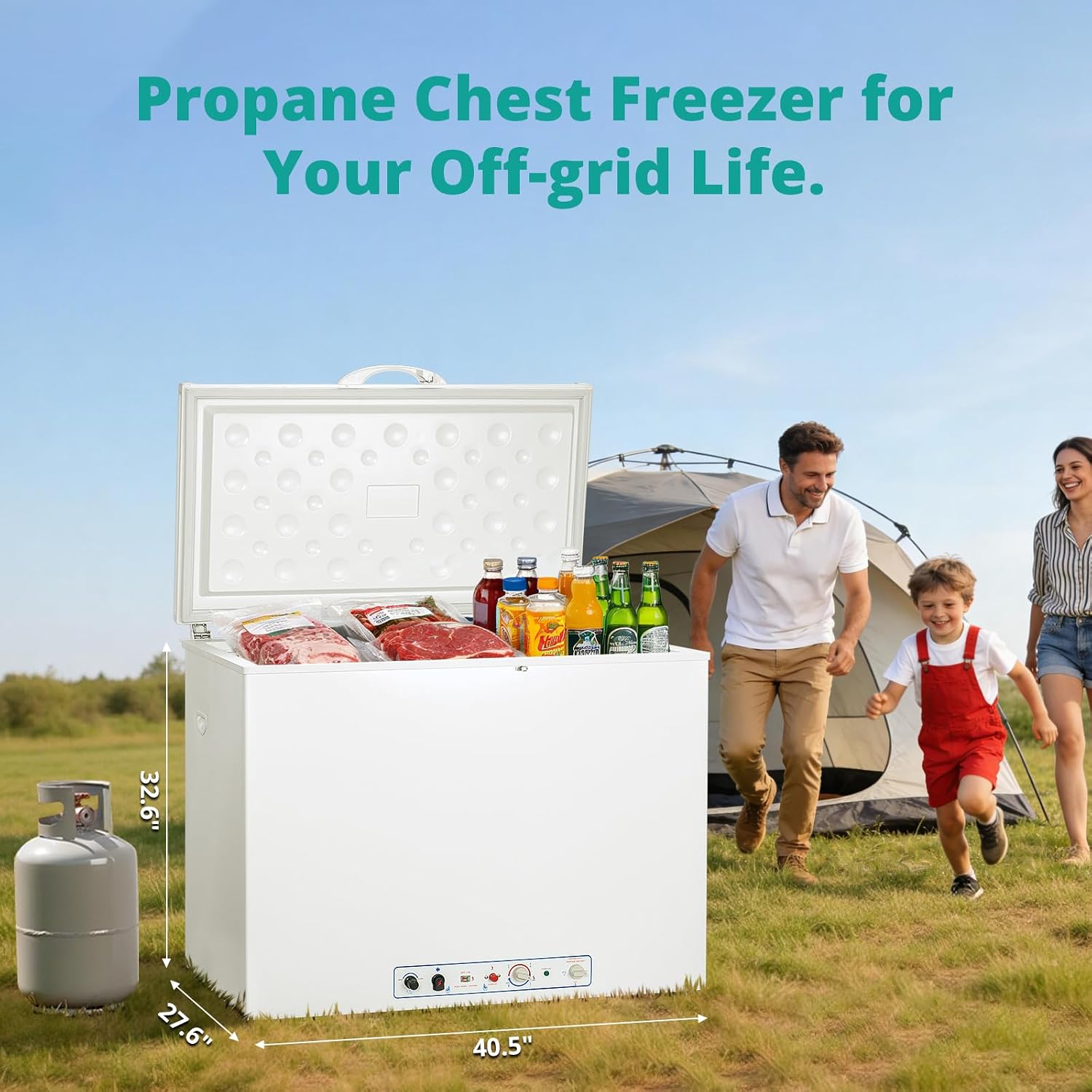 SMETA Propane Deep Freezer, Gas Freezer LPG Propane Gas Absorption 110V Chest Freezer Deep 7.1 Cu.Ft for RV Off Grid Outside, White