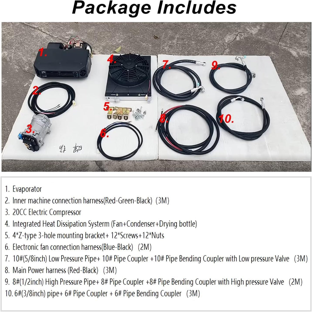 10000BTU Electric Air Conditioner 12v Under Dash air conditioning Kit 12 volt universal car ac system Fit for Van Auto RV Truck Motorhome Boat Bus Heating and Cooling