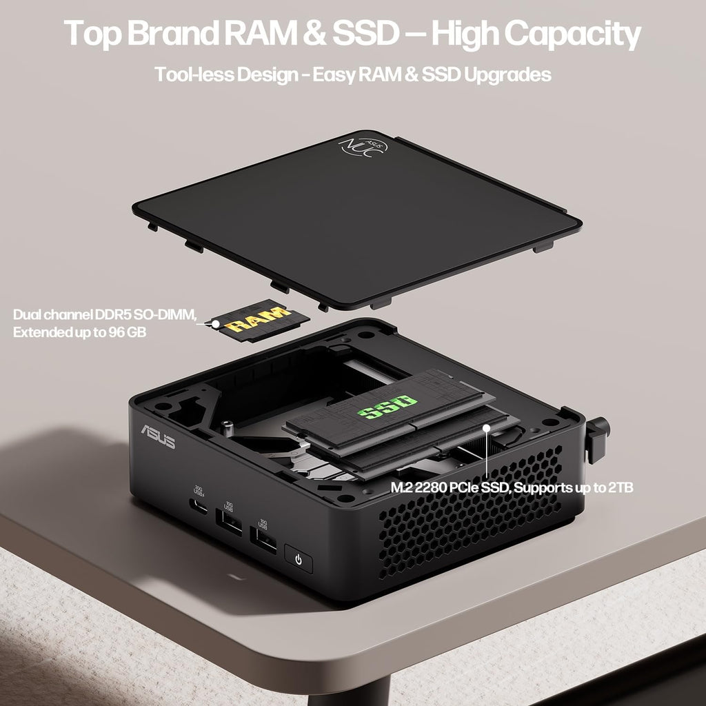 ASUS NUC 15 Pro Mini Computers, Intel Series 2 Core 7 240H(10C/16T, Up to 5.2GHz), 16GB DDR5 RAM, 1TB PCIe SSD, AI Mini PC Win 11 Pro, Intel Graphics, Thunderbolt 4, WiFi 7, BT 5.4, 8K HDR, VESA Mount