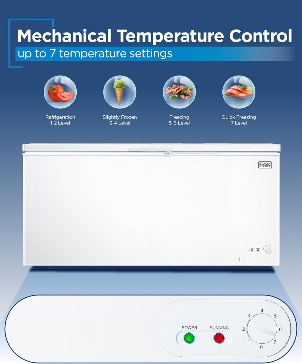 BLACK+DECKER 19.8 Cu. Ft. Chest Freezer, Deep Freezer with Top Opening, Freezer Chest with 2 Removable Storage Baskets, Mechanical Temperature Control, Manual Defrost, R600a Refrigerant,BCF1980E,White