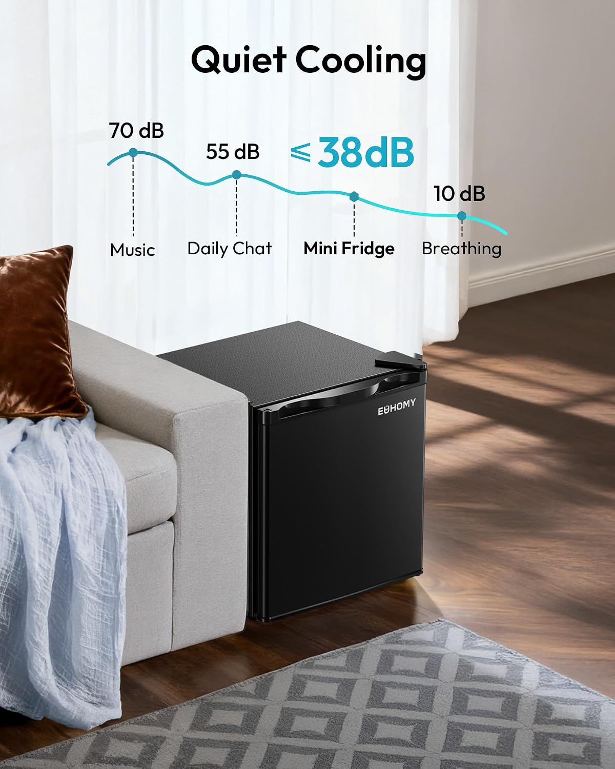 EUHOMY 1.7 Cu.Ft Mini Fridge, Reversible Single Door Compact Refrigerator, Adjustable Thermostat, Energy Saving, Mini Fridge for Bedroom, Office, Dorm, Black