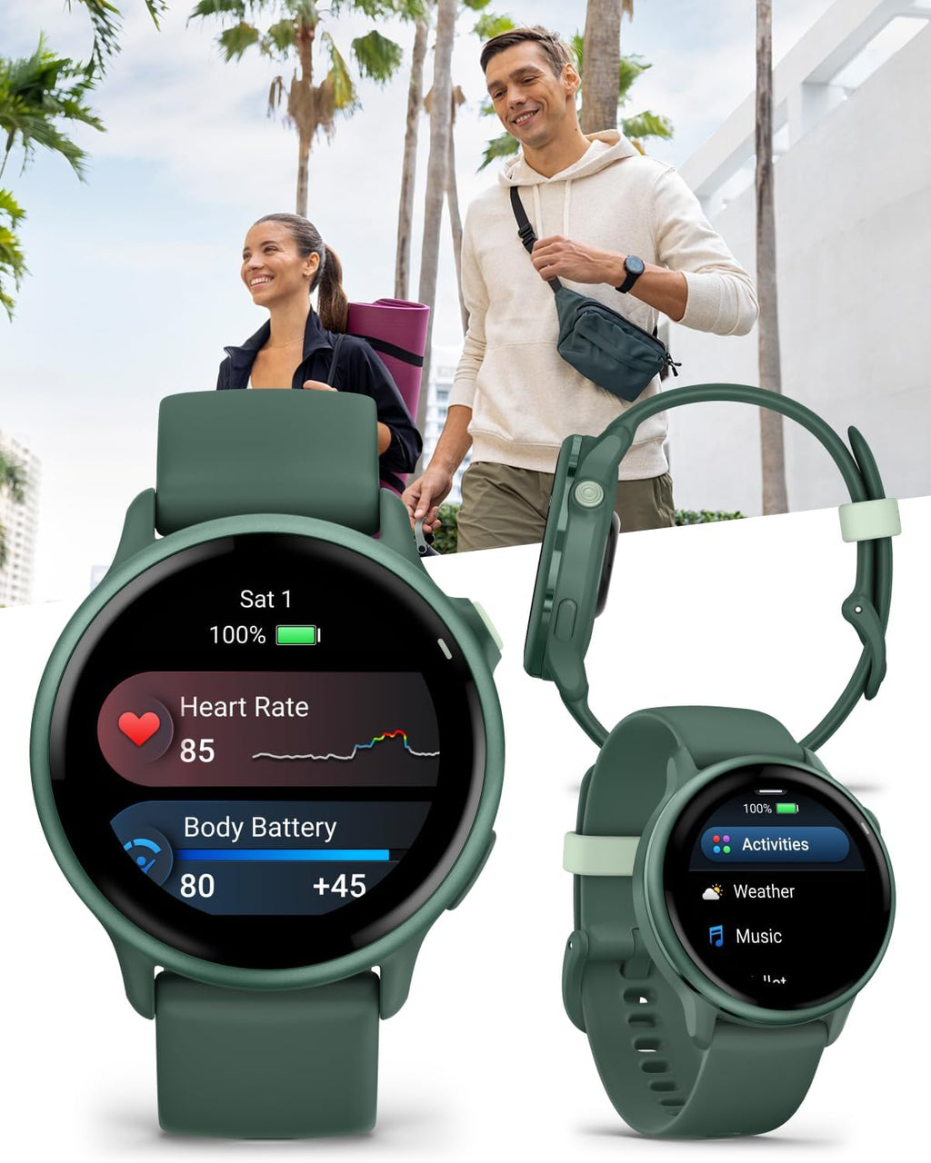 Garmin Vivoactive 6 - Health & Fitness Smartwatch, 1.2 in AMOLED, GPS Sports Tracking, Up to 11 Days of Battery, Metallic Jasper Green & Jasper Green Band w Black Earbuds Bundle