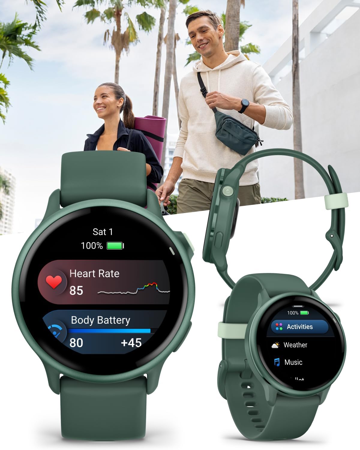 Garmin Vivoactive 6 - Health & Fitness Smartwatch, 1.2 in AMOLED, GPS Sports Tracking, Up to 11 Days of Battery, Metallic Jasper Green & Jasper Green Band w Black Earbuds Bundle