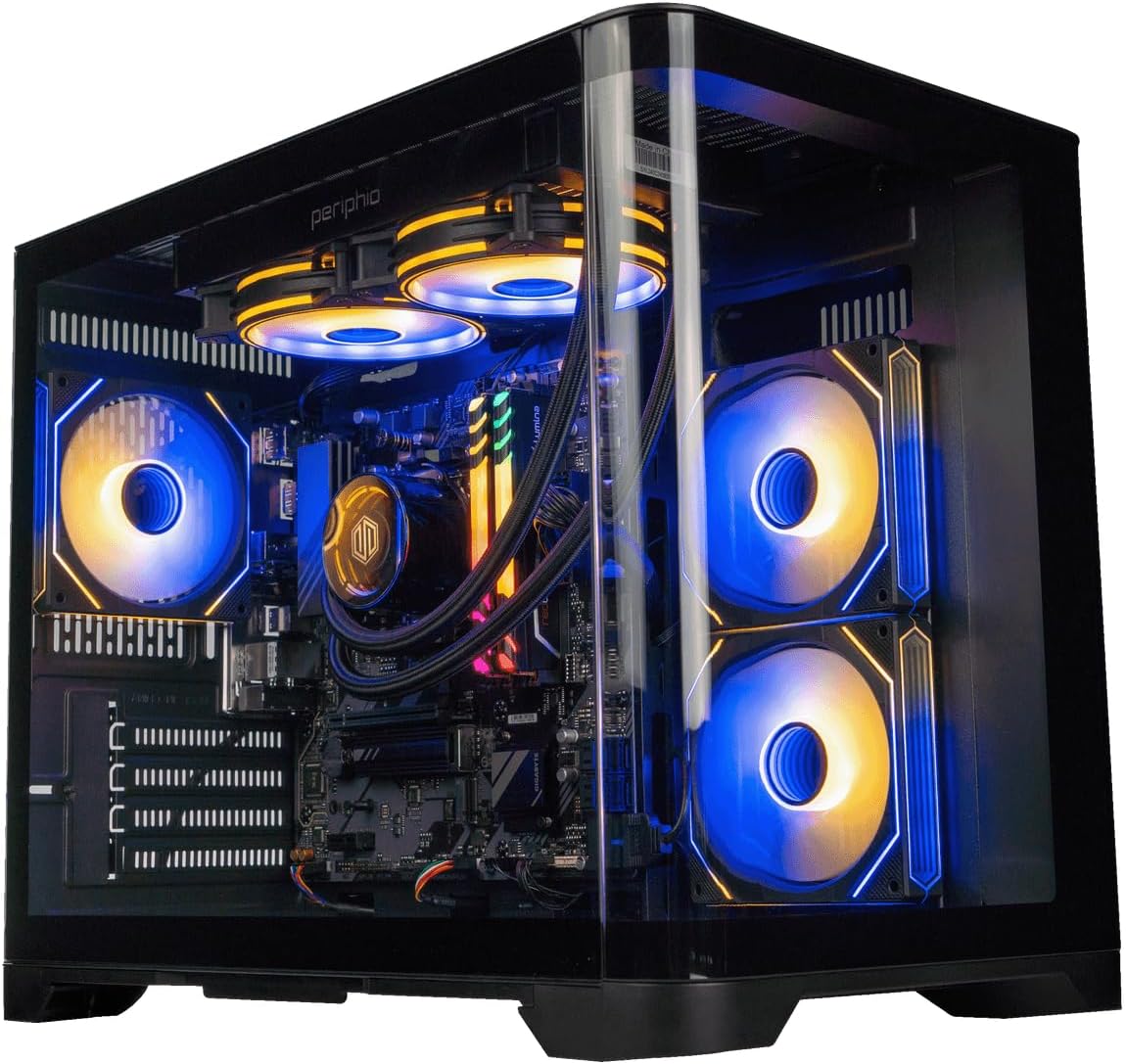 Periphio Atlas Gaming PC, Liquid Cooled AMD Ryzen 5 5600GT up to 4.4GHz with Radeon RX Vega 7 Graphics (Gaming Optimized), 16GB RAM, 1TBNVMe SSD, WiFi, Windows 11 Desktop, Black, 1080p Gaming Computer