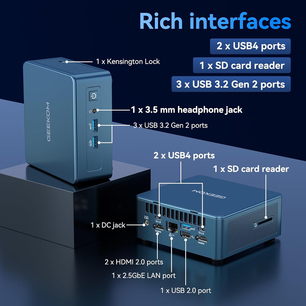High Speed GEEKOM IT13 Mini PC 2026 with 13th Gen Intel i5-13600H |16GB RAM | 1TB SSD | Windows 11 Pro | 2 X USB4.0(40Gbps) | Quad Display| WiFi 6E |SD Slot | Intel NUC13 Replacement Desktop Computers