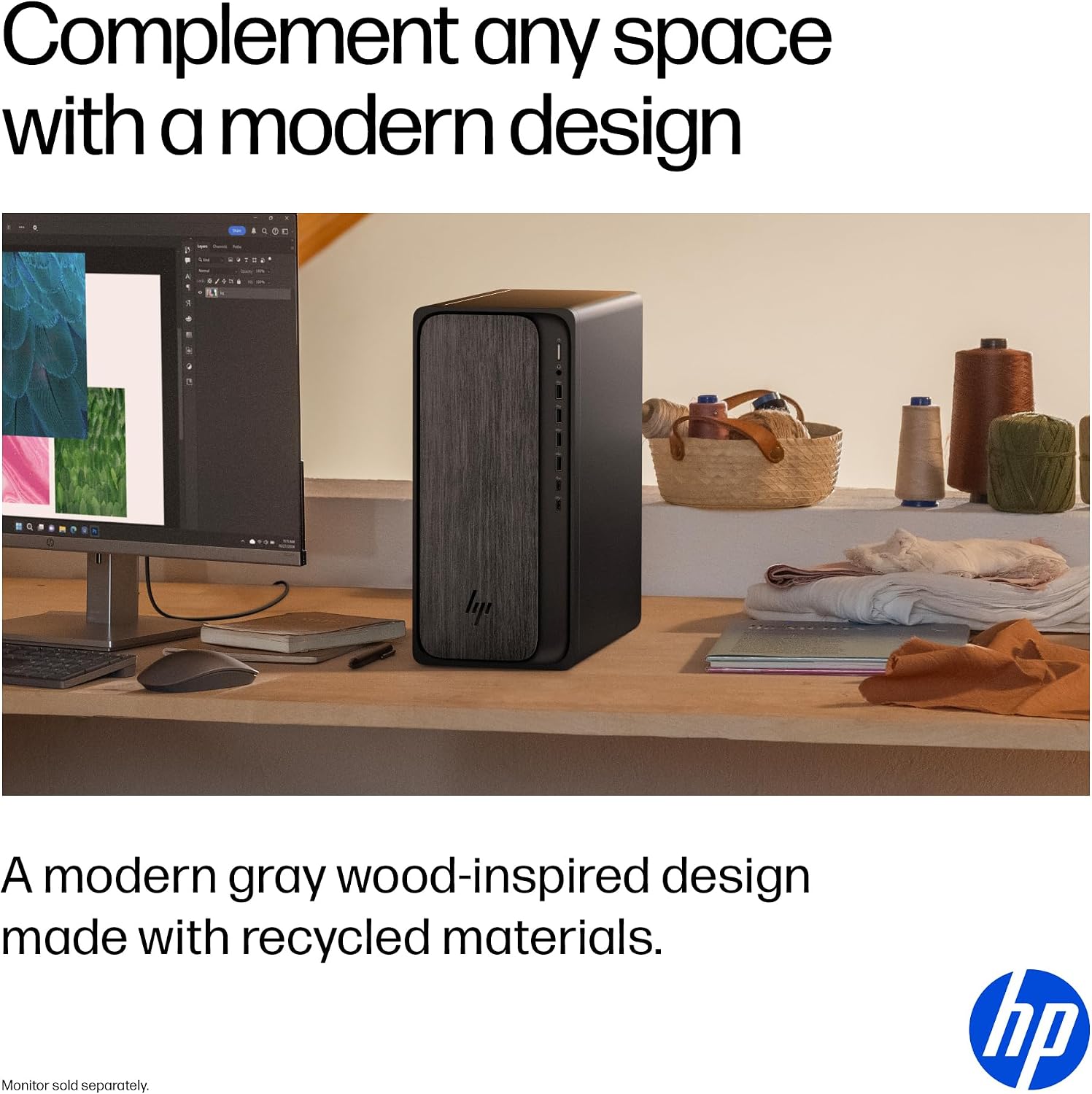 HP OmniDesk Desktop PC, AMD Ryzen 7 8700G, 16 GB RAM, 512 GB SSD, AMD Radeon 780M Graphics, Windows 11 Home, Microsoft Copilot, Gray Wood, M02-0340 (2025)