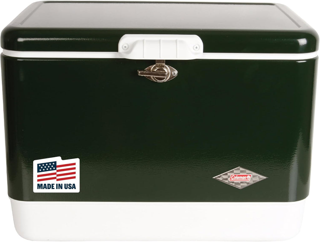 Coleman Vintage 54qt Steel Belted Cooler, Keeps Ice Up to 4 Days, 85-Can Capacity Hard Cooler with Drain & Have-A-Seat Lid