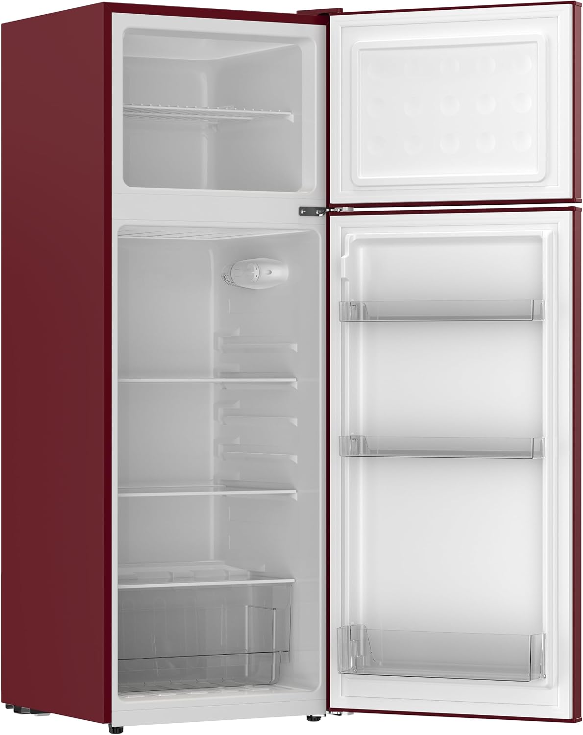 Frigidaire Retro Apartment Size Refrigerator with Top Freezer - 2 Door Fridge with 7.5 Cu Ft of Storage Capacity, Adjustable Spill-Proof Shelves, Door & Crisper Bins, Merlot