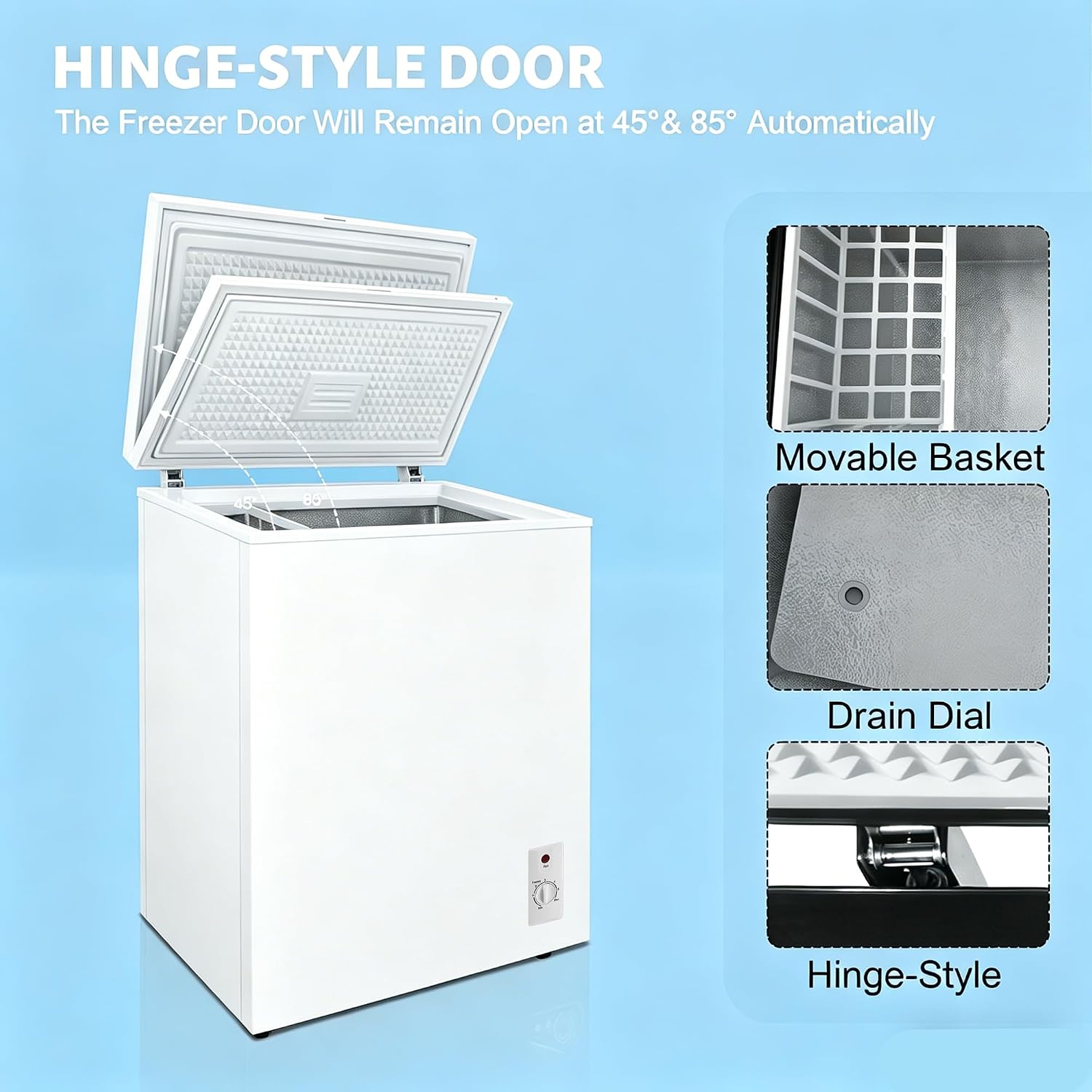 Compact Deep Freezer, 3.6 Cu Ft Chest Freezer with 6 Adjustable Thermostat, Top Open Door Freezer with Removable Basket, Energy Saving Freezer for Home, Apartment, Office, White