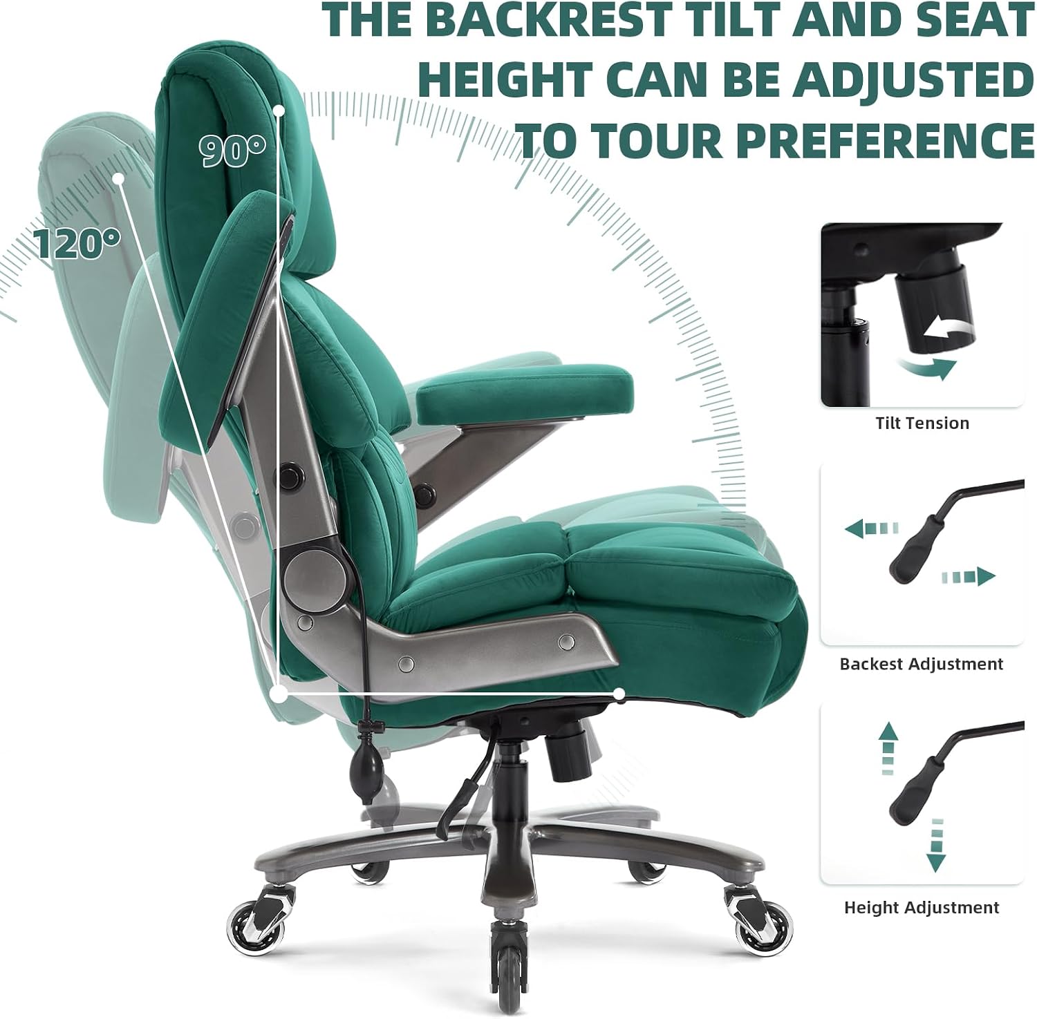 VUZI 700LBS Large Heavy Duty Office Chair with 3D Flip Arms, Big and Tall Plus Size Fabric Executive Desk Chairs, High Back Extra Wide Computer Chair with Adjustable Lumbar Support, Sturdy Metal Base