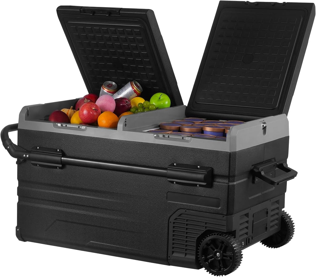 VEVOR Car Refrigerator 115L, Dual Zone Portable Freezer with Wheels & Handle, -4℉ to 68℉, 12/24V DC & 100-240V AC Compressor Cooler for Camping, Outdoor, RV