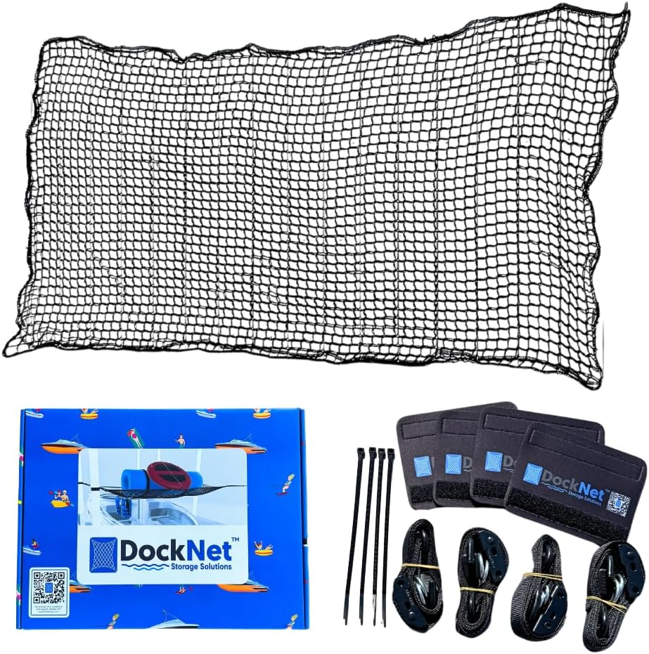 DockNet Storage Net – Heavy-Duty Boat Slip Organizer for Boat Docks | Easy Install Marine Storage Solution for Drying of Towables, Life Jackets, Paddleboards, Inflatables, etc
