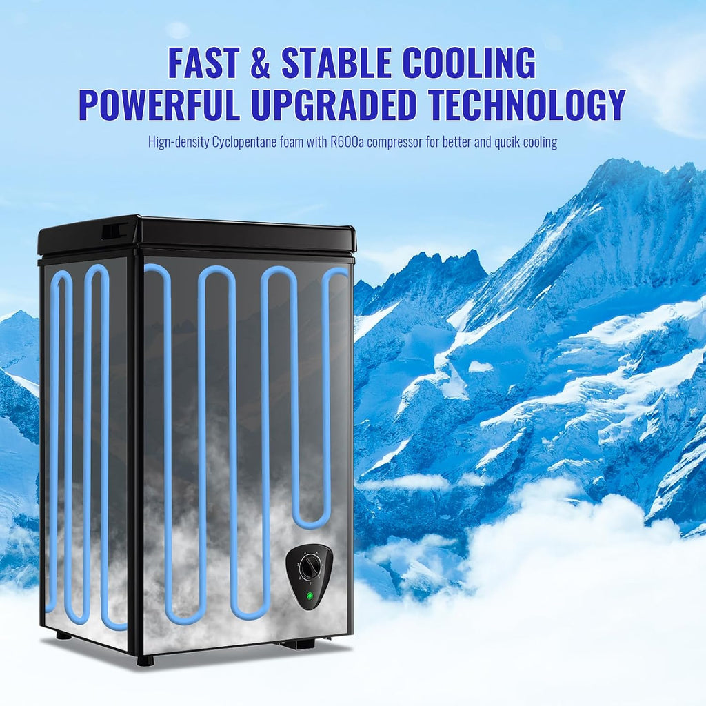 WANAI Chest Freezer Deep Mini Freezer with Compact Capacity Fast Freezing Freezers for Home Office Dorm with 2 Removable Basket Adjustable Feet, 7 Temp Control from -11.2 ℉ to 50 ℉ Black