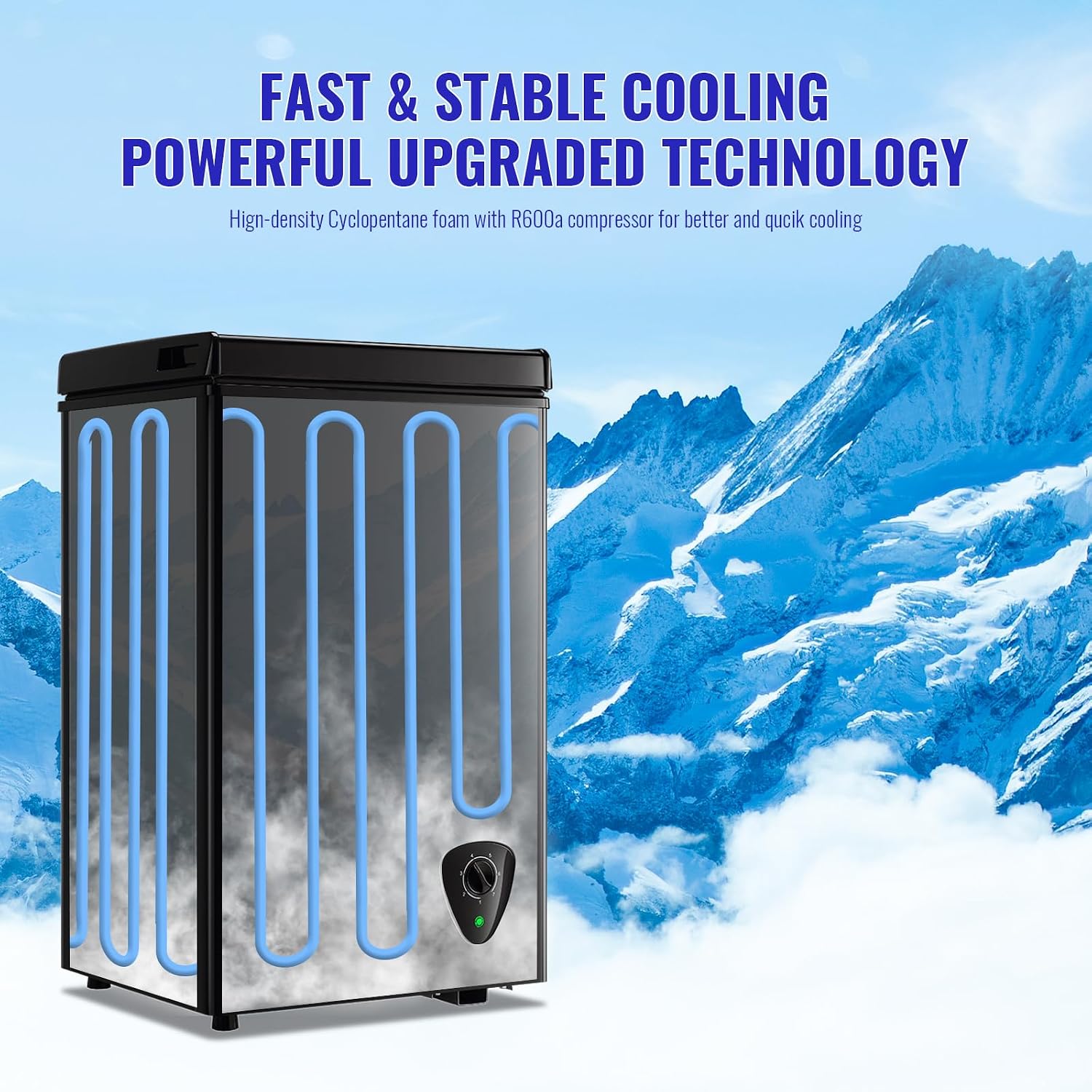 WANAI Chest Freezer Deep Mini Freezer with Compact Capacity Fast Freezing Freezers for Home Office Dorm with 2 Removable Basket Adjustable Feet, 7 Temp Control from -11.2 ℉ to 50 ℉ Black