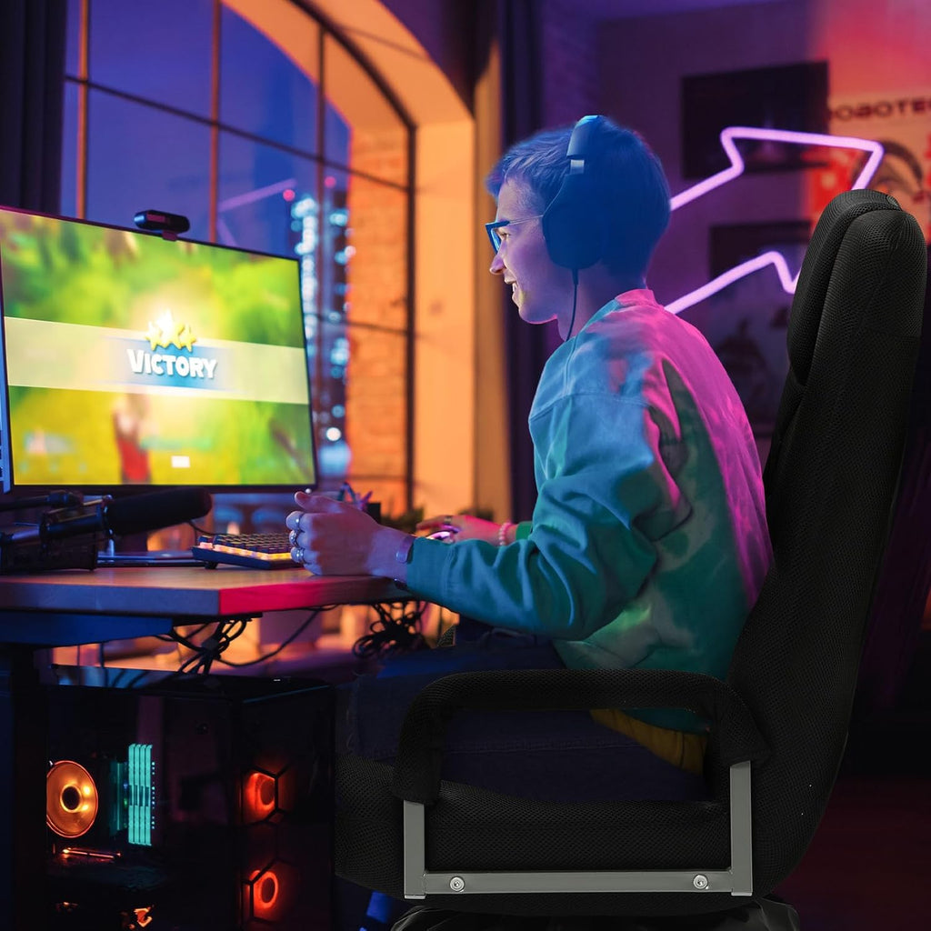 Swivel Gaming Chair Multipurpose 2PACK Floor Gaming Chair for Playing Video Games, TV, Reading w/Armrest Lumbar Support & 6 Adjustable Postion Backrest for Adults, Black