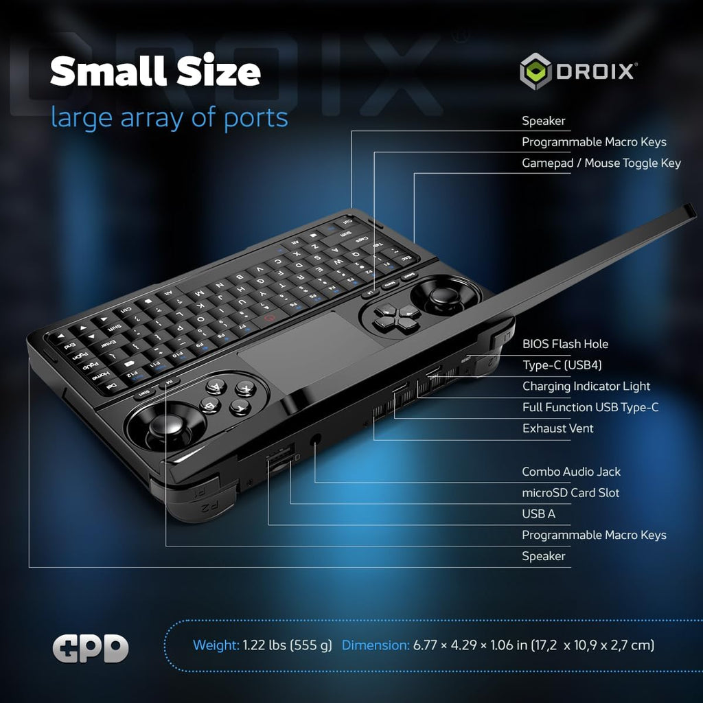 GPD Win Mini 2025 Handheld Gaming PC, AMD Ryzen 7 8840U, 8C/16T up to 5.1GHz, Radeon 780M GPU, 16GB LPDDR5X RAM, 2TB NVMe SSD, 7' 1080p 120Hz Touchscreen, Wi-Fi 6E Bluetooth 5.3