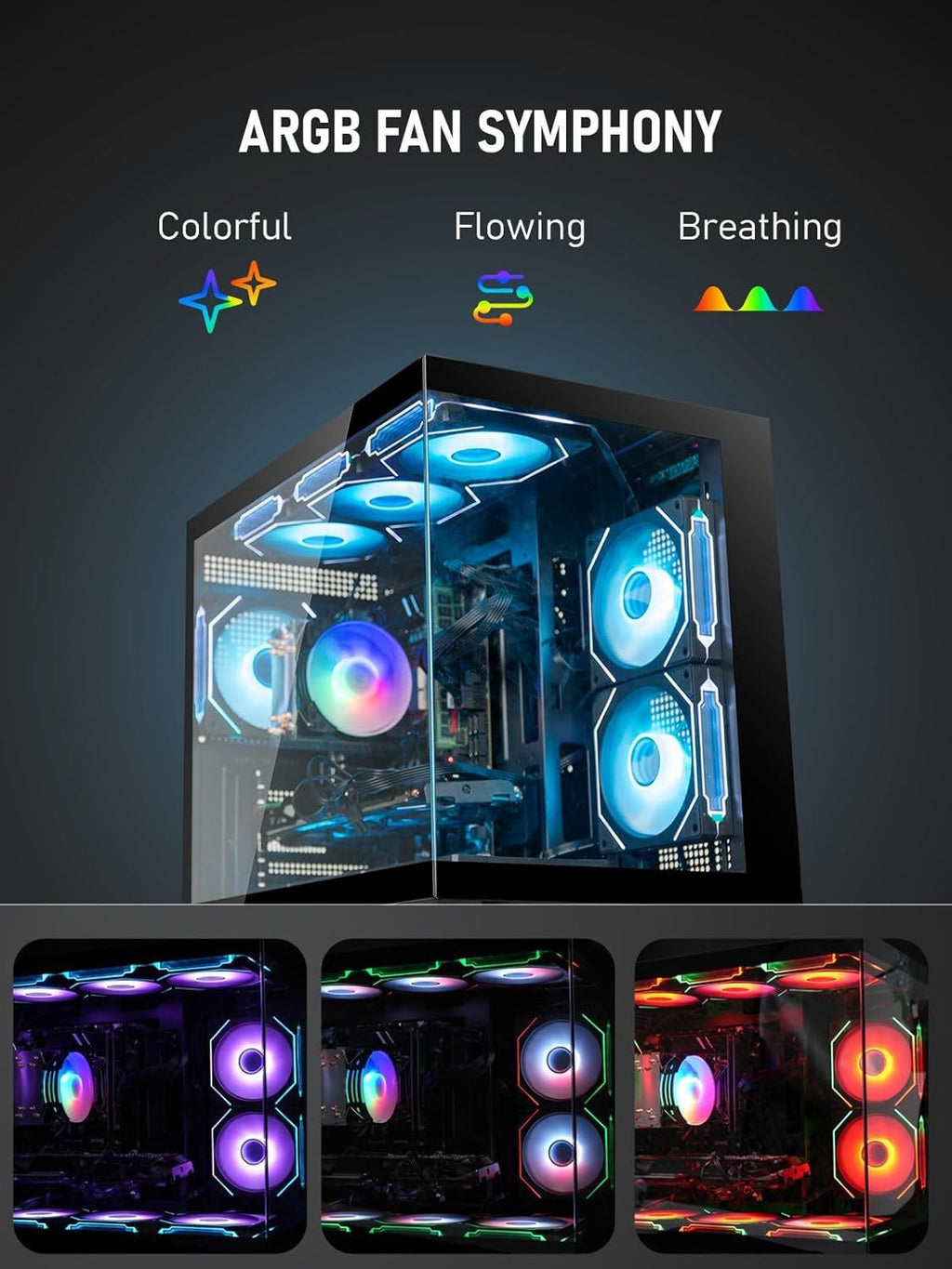 Gaming PC Desktop – Ryzen 7 5800X up to 4.7GHz, GeForce RTX 2080 8GB GDDR6, 16GB DDR4 RAM, 1TB NVMe SSD, WiFi 6 & BT 5.4, 9× ARGB Fans, 650W PSU, WIN11, RGB Keyboard & Mouse