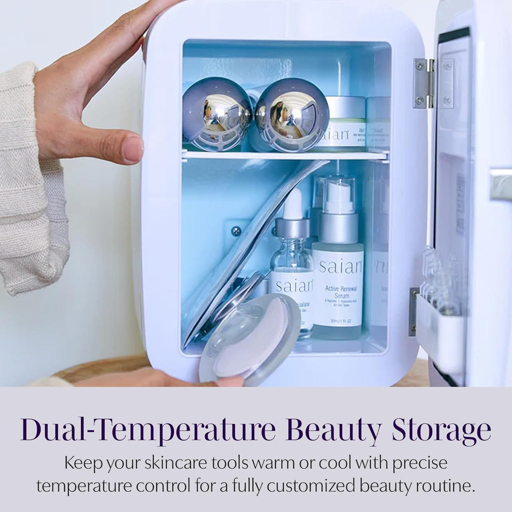 Saian Esty Fridge for Skincare Products - Compact 4L Portable Mini Fridge with Quiet Dual Cooling and Warming for Beauty Tools - Ideal for Desktop, Office or Countertop Use in Home, Spa or Studio