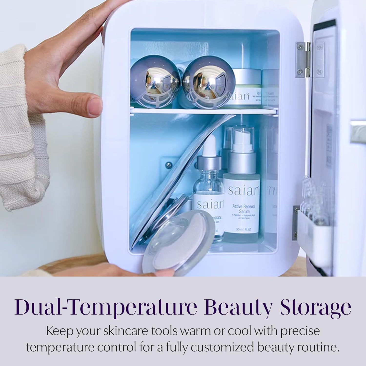 Saian Esty Fridge for Skincare Products - Compact 4L Portable Mini Fridge with Quiet Dual Cooling and Warming for Beauty Tools - Ideal for Desktop, Office or Countertop Use in Home, Spa or Studio