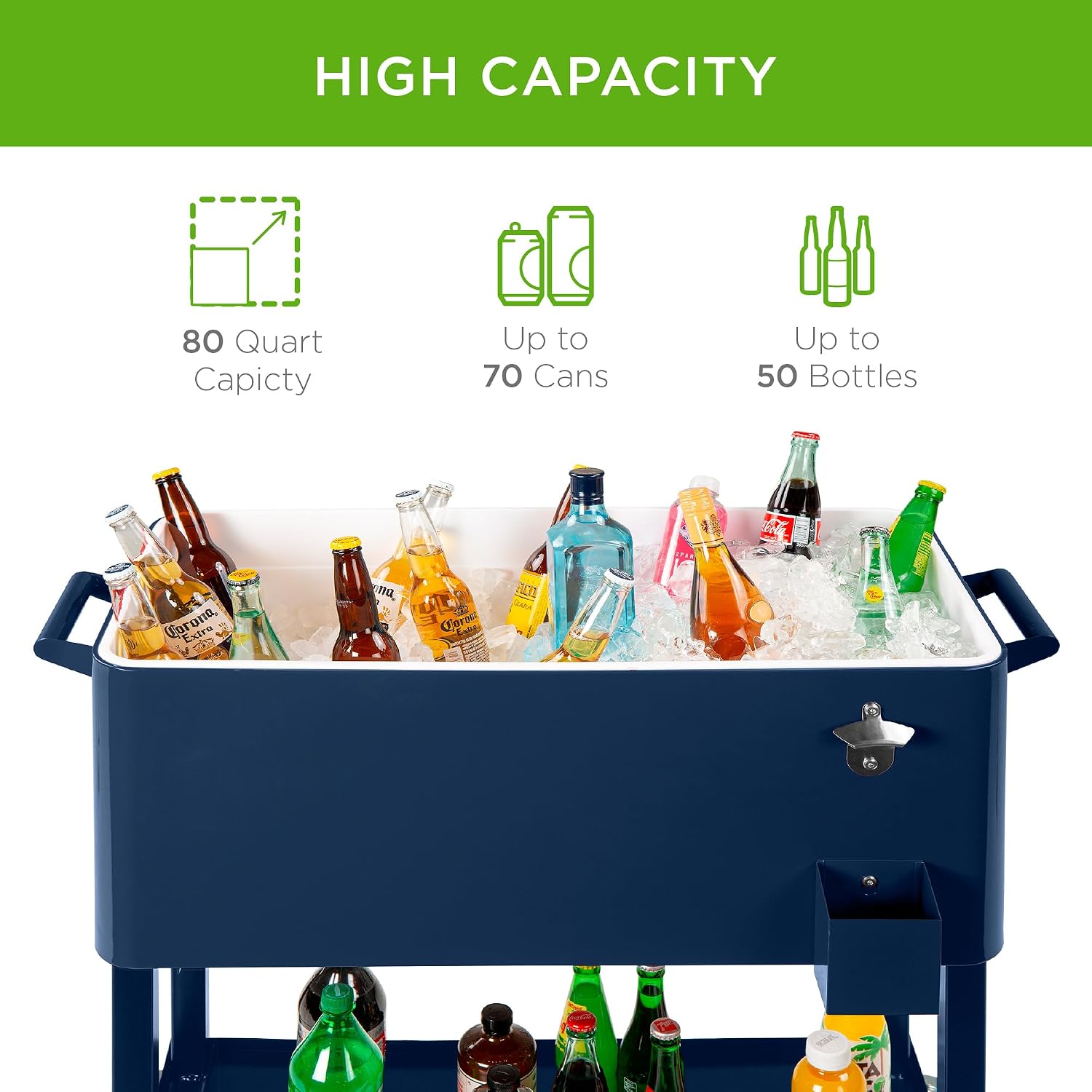 Best Choice Products 80-Quart Outdoor Steel Rolling Cooler Cart w/Ice Chest, Bottle Opener, Catch Tray, Drain Plug, Locking Wheels