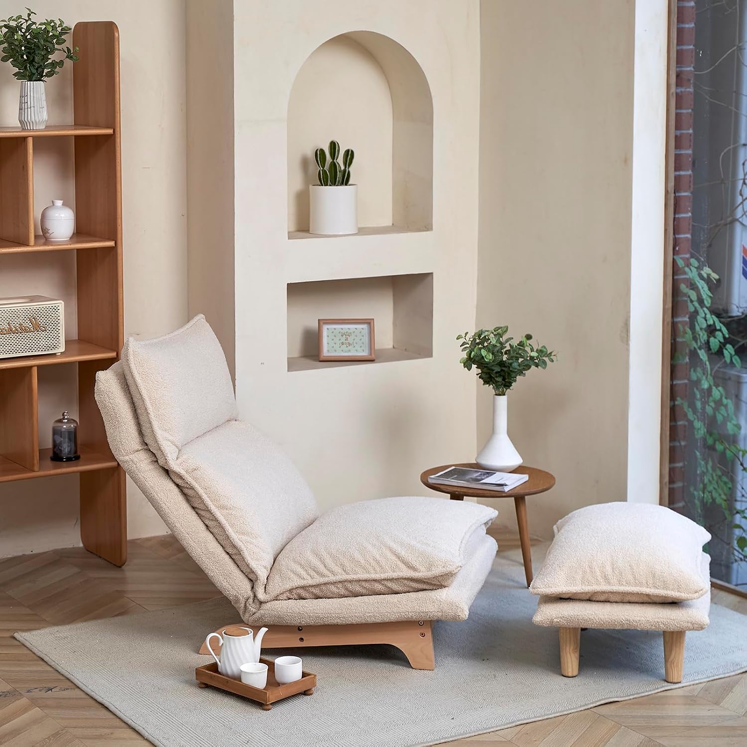 Indoor Japanese Style Chaise Lounge Sofa Chair Floor Gaming Chair Lazy Sofa for Reading Game Meditating Adjustable Positions with Ottoman for Living Room, Bedroom, Balcony