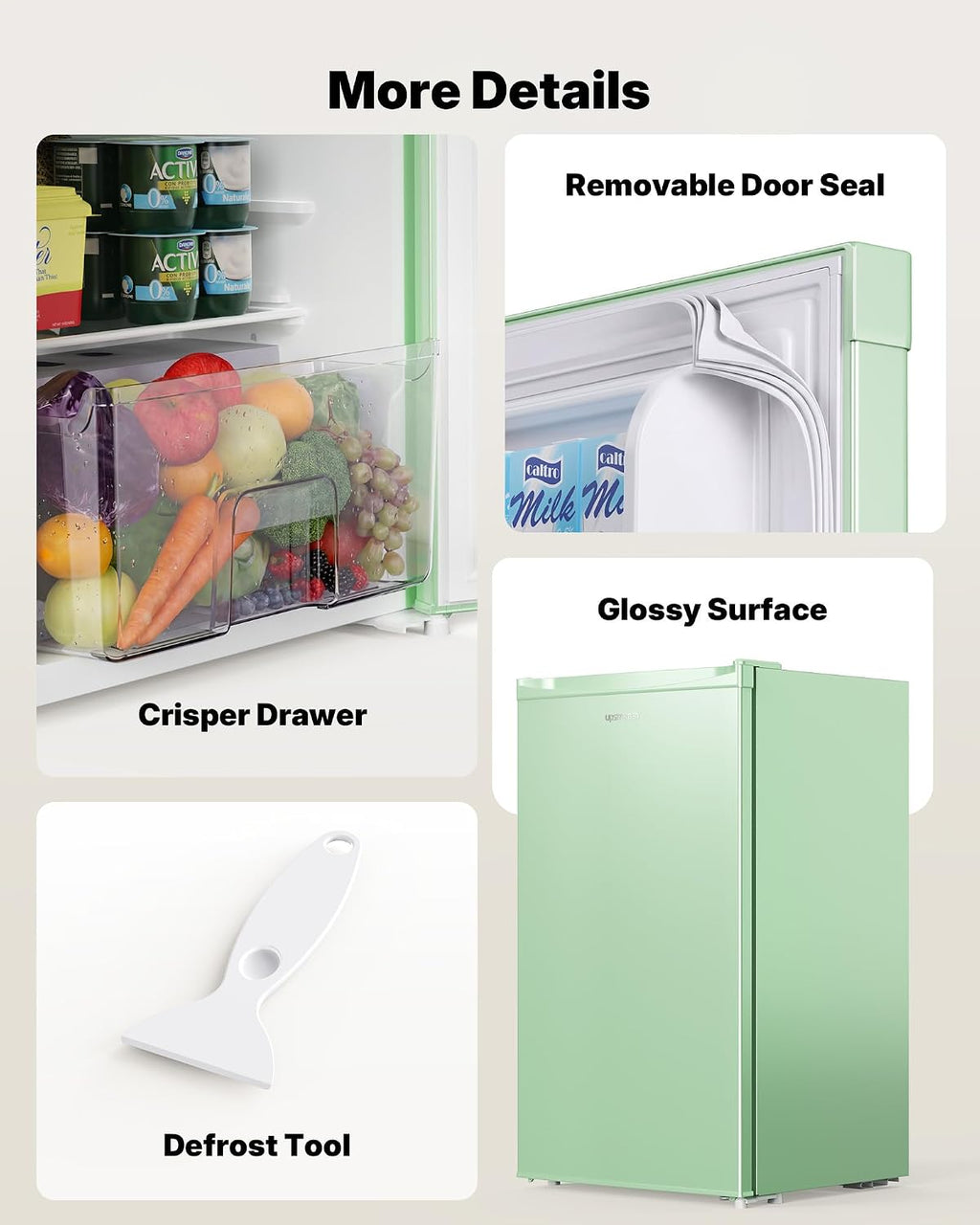 Upstreman 3.2 Cu.Ft Mini Fridge with Freezer, Single Door Mini Fridge, Dorm Fridge, Adjustable Thermostat, Mini Refrigerator for Bedroom, Office, Dorm, Green-BR321