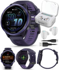 Garmin Forerunner 570 47mm Advanced GPS Running & Triathlon Smartwatch AMOLED Display, Training & Recovery, Indigo Aluminum w/Translucent Imperial Purple/Indigo Band w/ Wearable4U White EarBuds Bundle