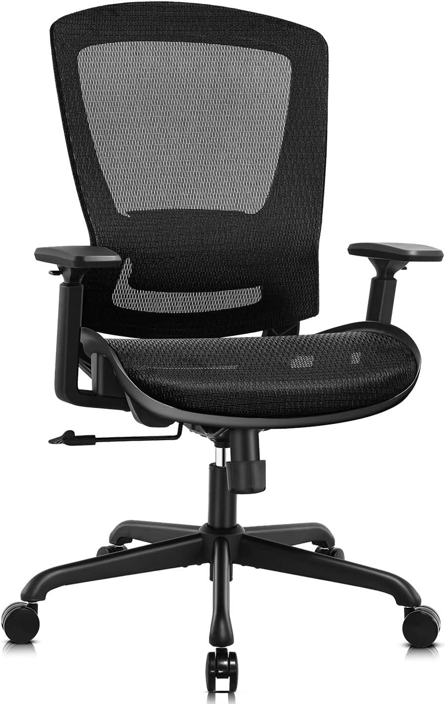 ELABEST Ergonomic Mesh Office Chair,Comfy Computer Desk Chair - BIFMA 5.1 Certified Commercial Swivel Task Chair for Home Office - Adjustable Lumbar Support & Armrests,Tilt Function,Wide Seat (Black)