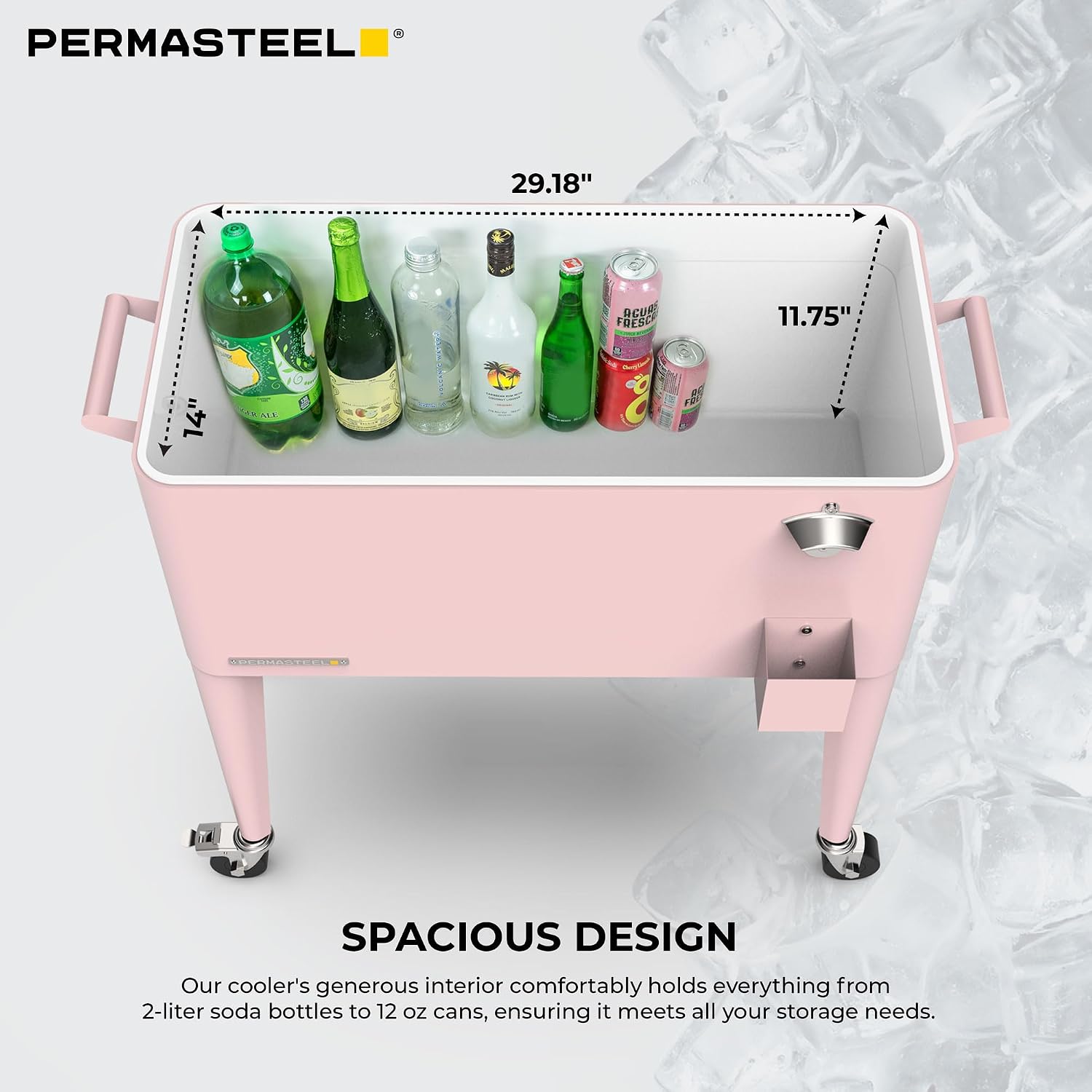 Permasteel 80-Qt Large Outdoor Patio Cooler with Wheels & Handles, Portable Rolling Hard Cooler for Outside, Retro Ice Cooler Cart, Beverage Can Coolers for Backyard Parties