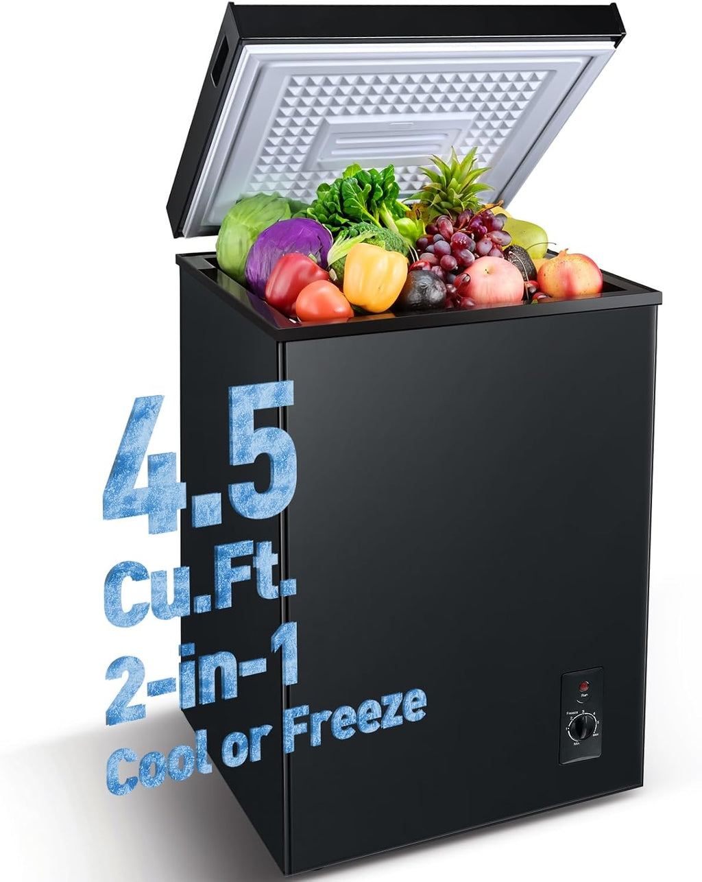 Anypro Chest Freezer 4.5 Cu.Ft, FreeStanding Top Door Compact Small Deep Mini Freezer with Removable Basket, 7 Adjustable Temperatures for Garage Dorm Apartment RV Kitchen Business, Black