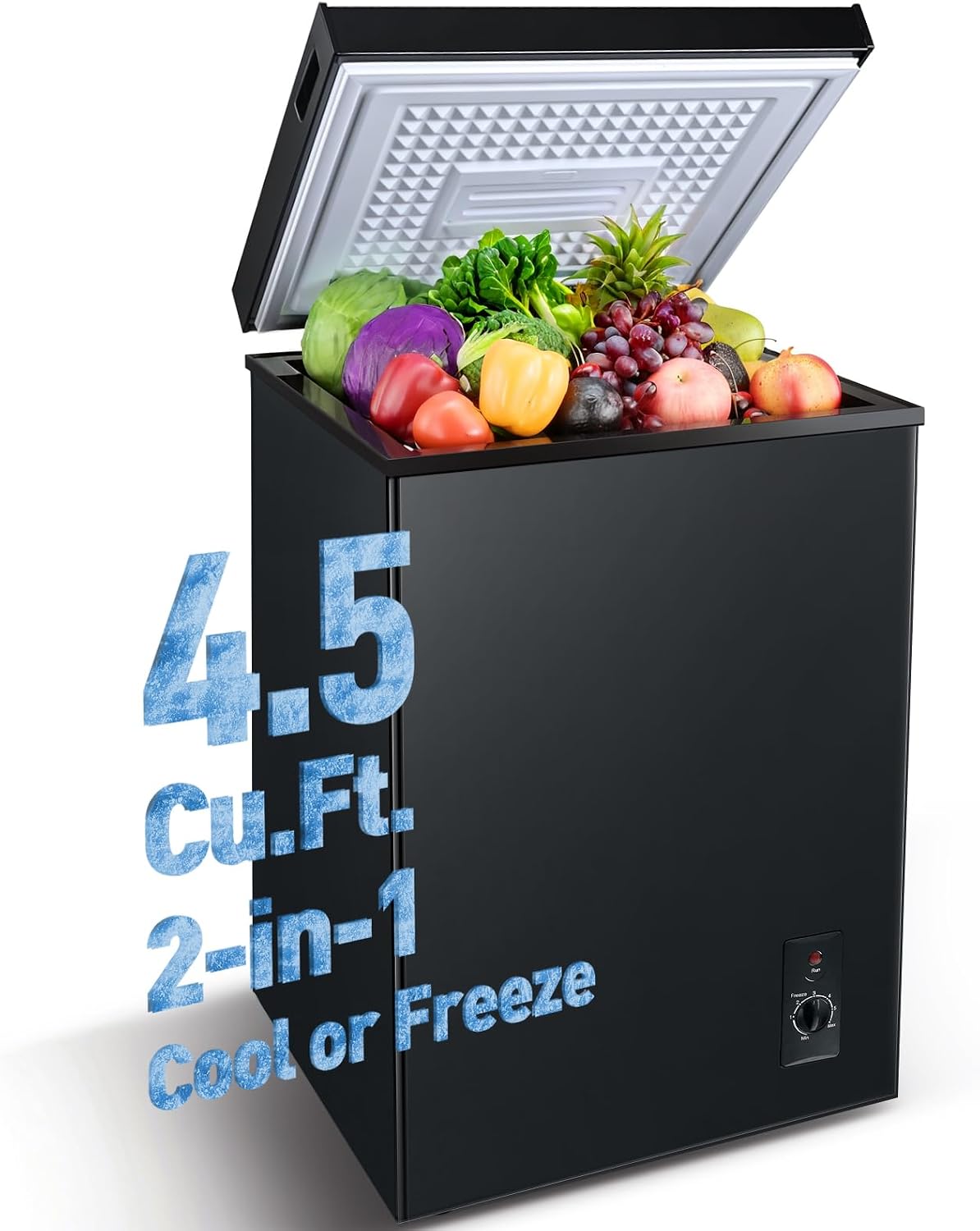 Anypro Chest Freezer 4.5 Cu.Ft, FreeStanding Top Door Compact Small Deep Mini Freezer with Removable Basket, 7 Adjustable Temperatures for Garage Dorm Apartment RV Kitchen Business, Black