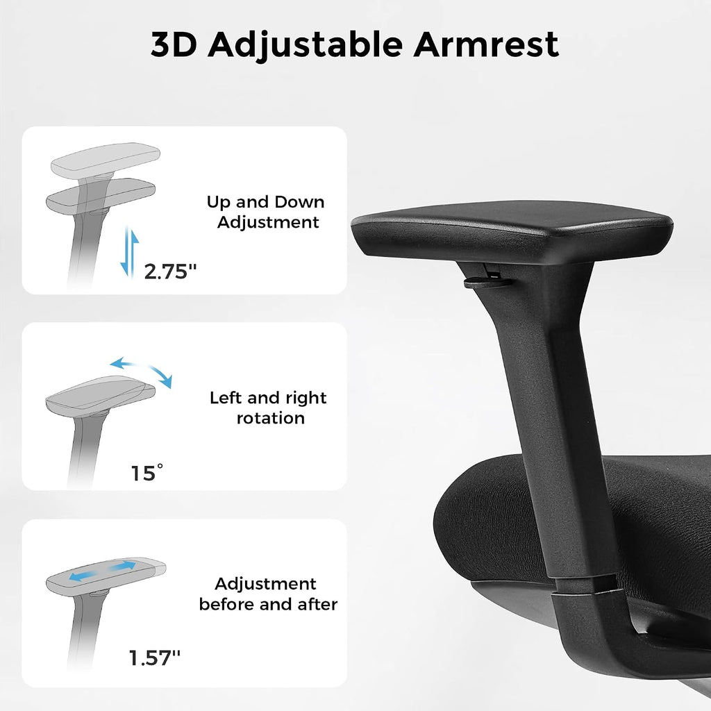 EUREKA ERGONOMIC Office Chair, Ergonomic Computer Desk Chairs with Lumbar Support, 3D Adjustable Armrests, Work Chair with Wheels for Office and Home, Black
