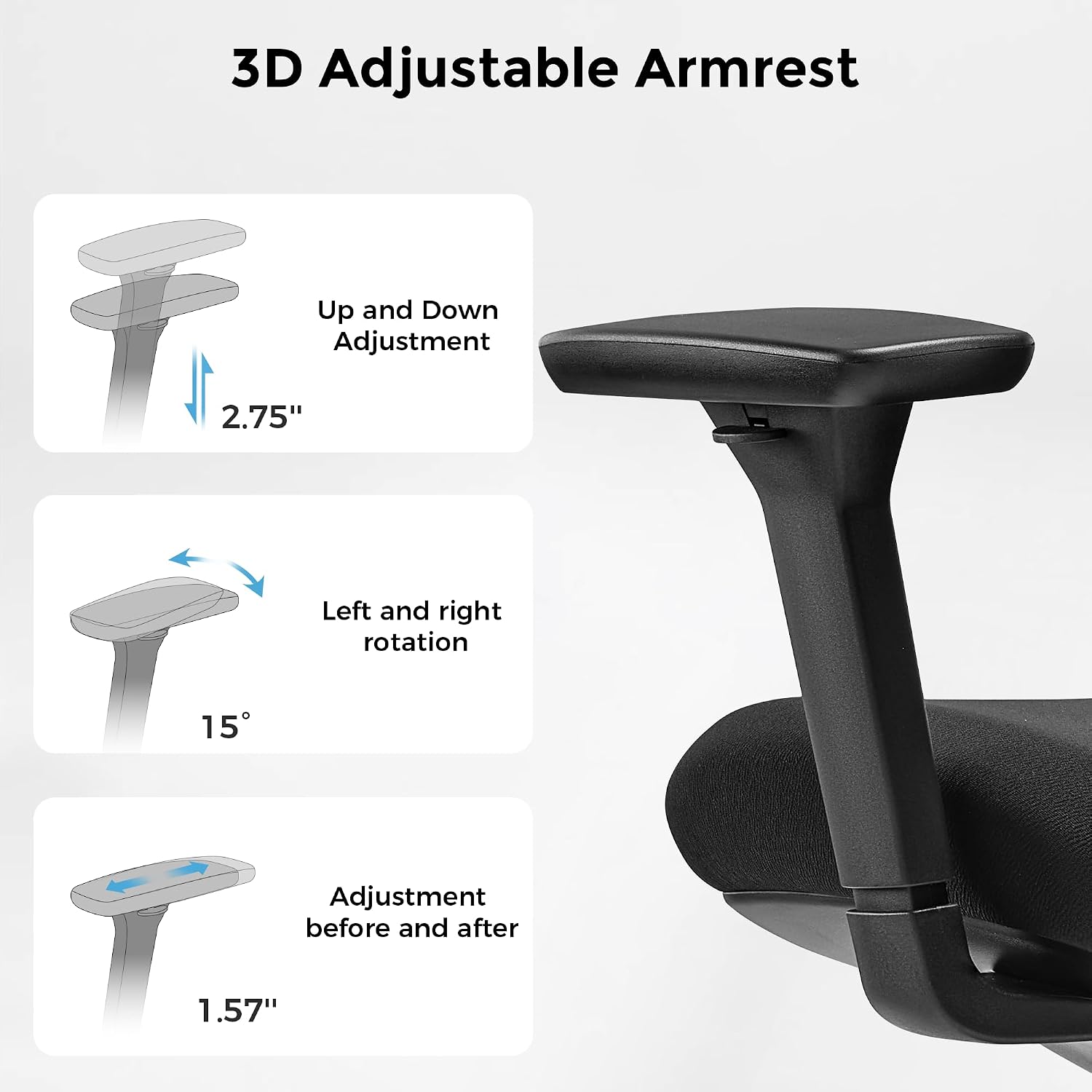 EUREKA ERGONOMIC Office Chair, Ergonomic Computer Desk Chairs with Lumbar Support, 3D Adjustable Armrests, Work Chair with Wheels for Office and Home, Black