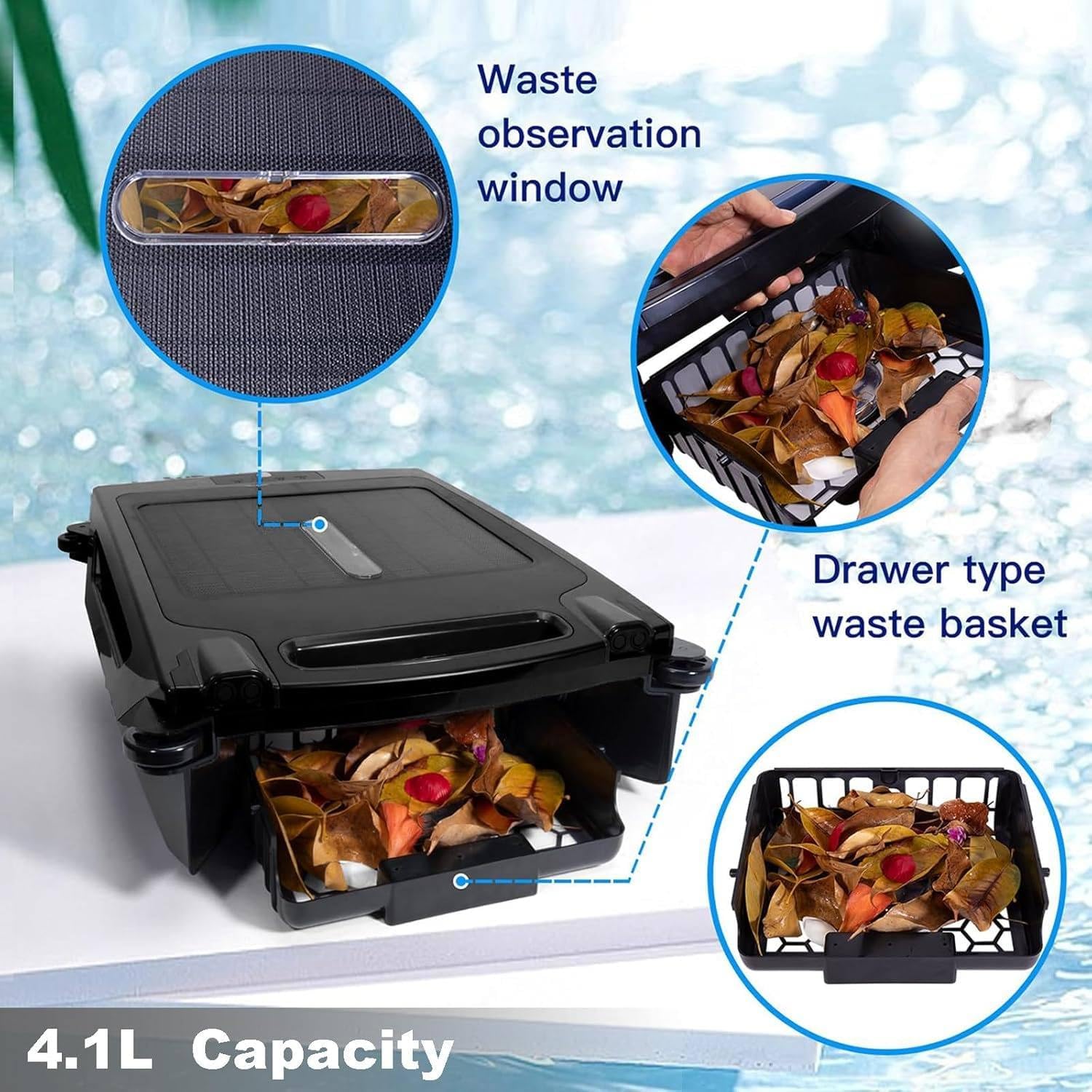 2025 New Upgrade Robotic Solar Pool Skimmer, 24/7 Cleaning, Dual Charging Modes, Smart Obstacle Avoidance, for Most Swimming Pool Types