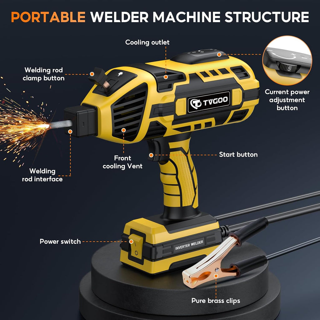 Portable Handheld Welding Machine - 110V IGBT Inverter Handheld Welder, 20-120A Portable ARC Welder with 5 Variable Current Adjustments,Hot Start & Anti-Stick for 3/32'-1/8' Welding Rods(Yellow)