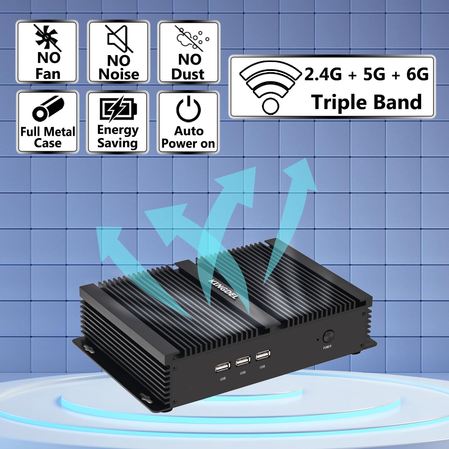 KINGDEL Fanless Desktop PC, i7 12th Gen. 10 Cores CPU Office Computer, 64GB DDR4 RAM, 2TB NVMe SSD, WiFi 6E+BT 5.3, HD Port, VGA, 2xCOM RS232, 4K: 4096x2304, Silent Working