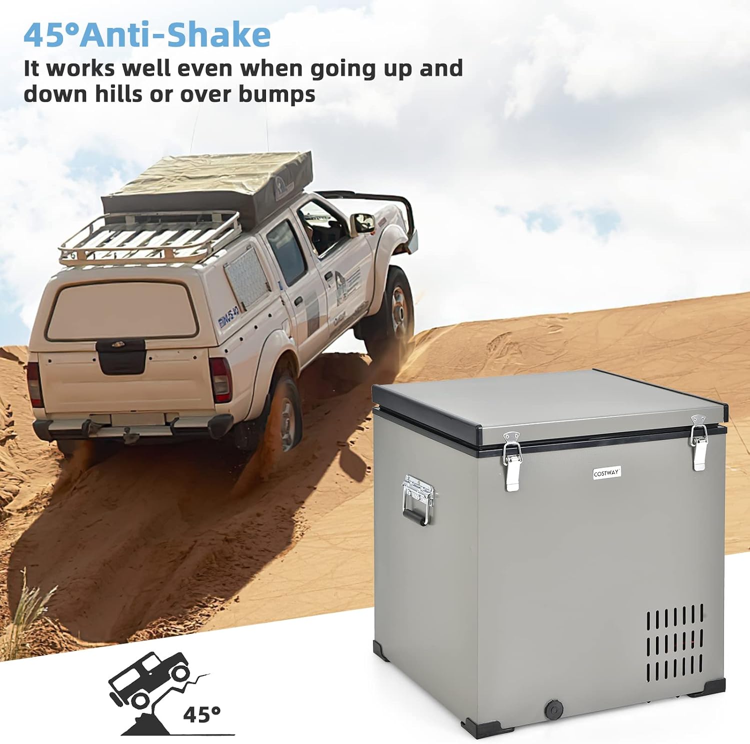 COSTWAY 68-Quart Car Refrigerator, Portable Chest Freezer(-11℉- 50℉) with 12V/24V DC & 110V/240V AC Adapter, Electric Compressor Fridge Cooler for Vehicles, Truck, RV, Camping, Traveling, Grey