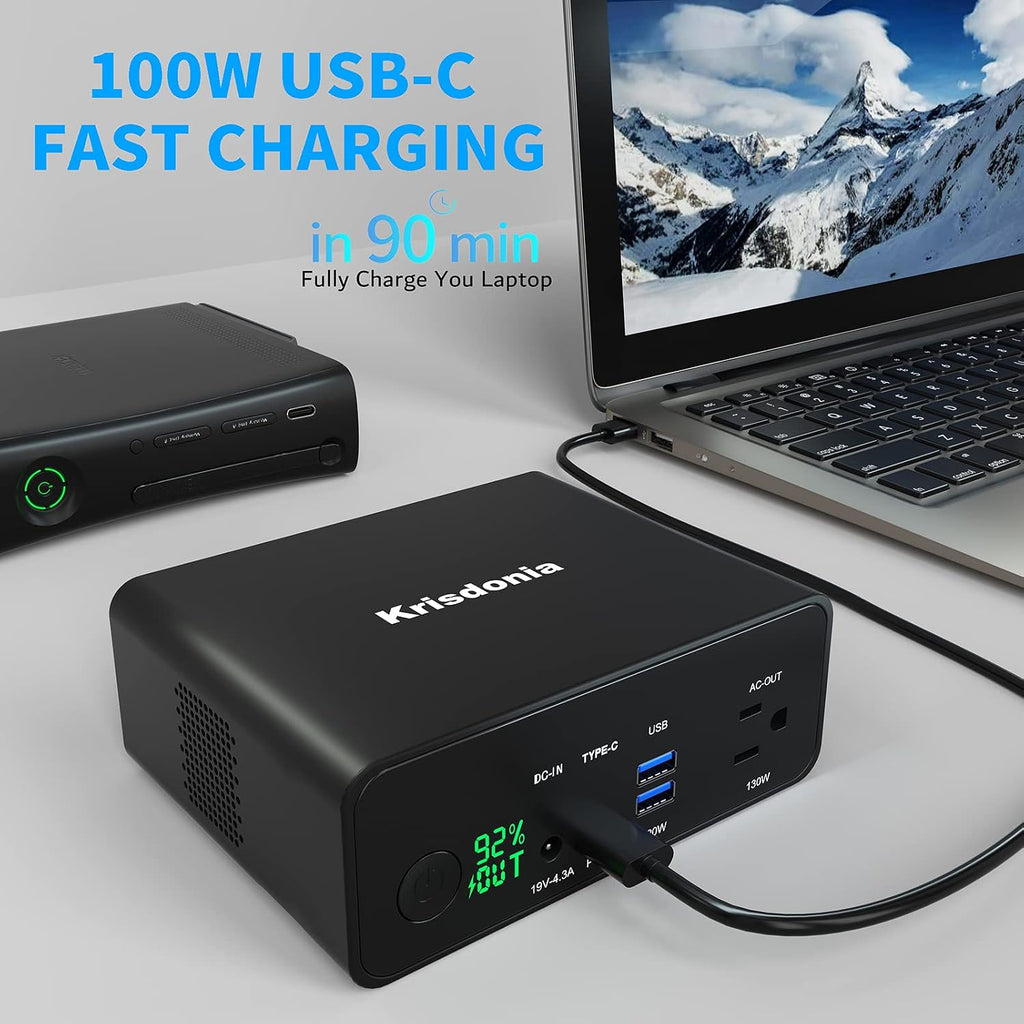 130W Portable Power Bank, 148WH/40000mAh Portable Laptop Charger Battery Backup with 110V AC Socket/ 100W Type-C Port/2 USB QC3.0 for CPAP Outdoor Camping Trip Hunting Emergency