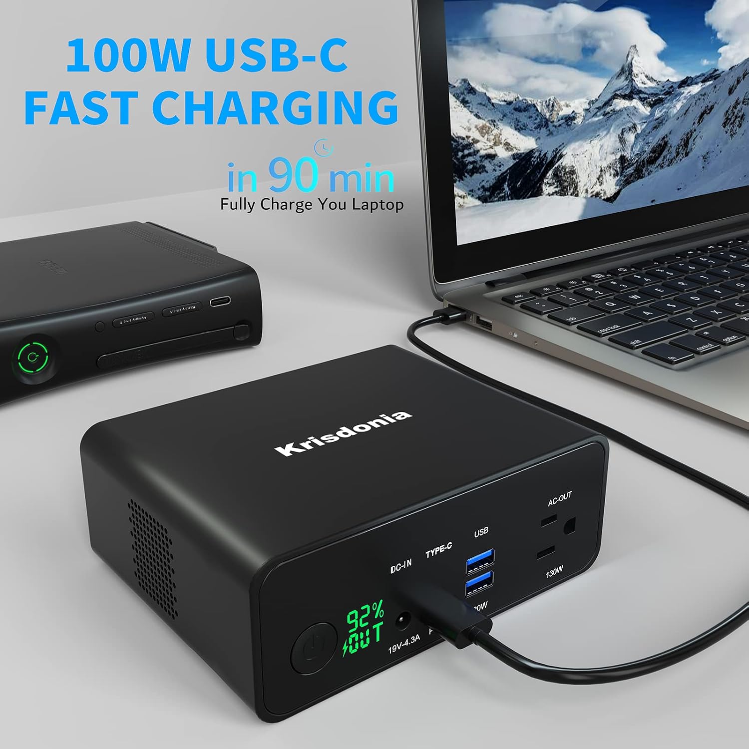 130W Portable Power Bank, 148WH/40000mAh Portable Laptop Charger Battery Backup with 110V AC Socket/ 100W Type-C Port/2 USB QC3.0 for CPAP Outdoor Camping Trip Hunting Emergency