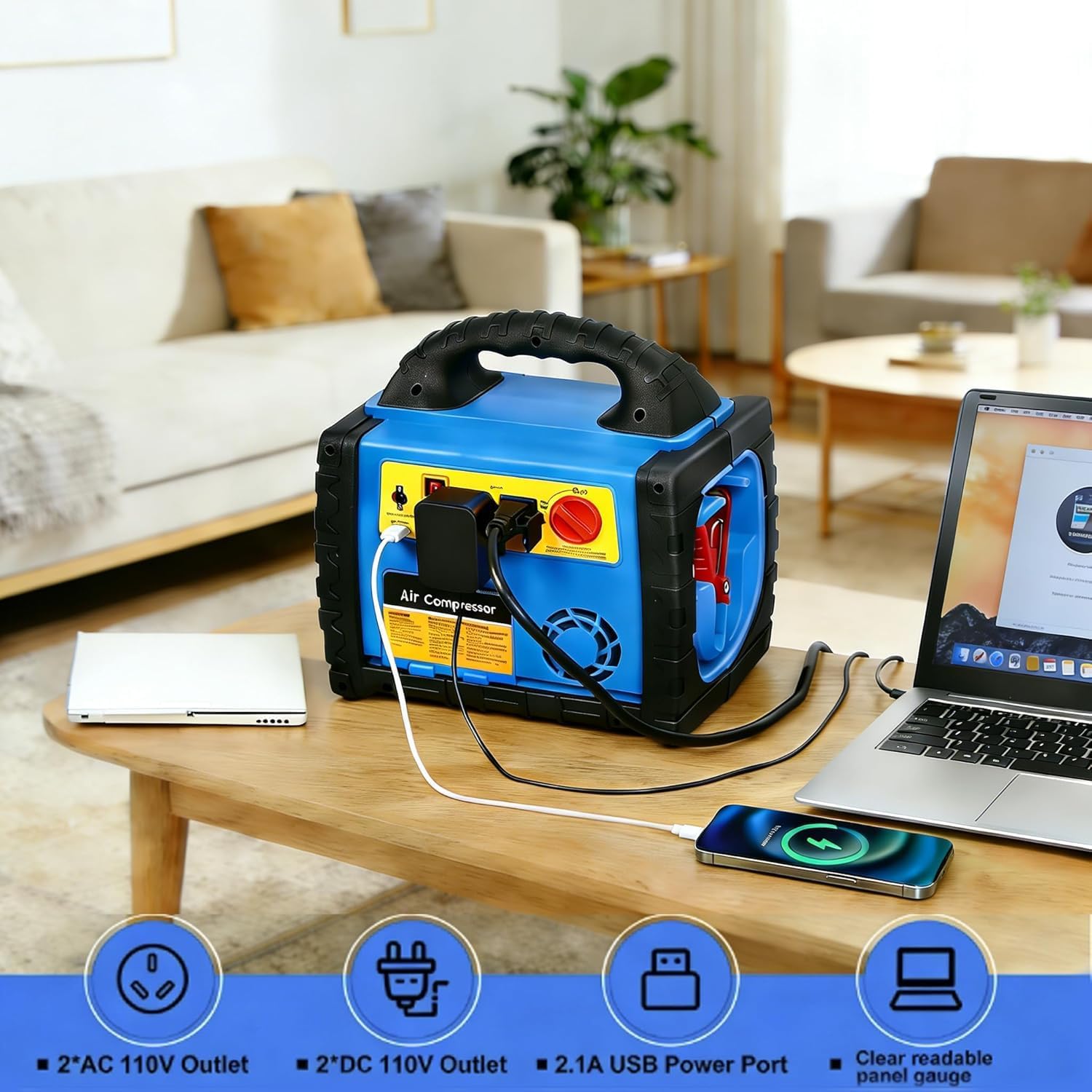 Car Jump Starter with Air Compressor 150PSI, 1800A Battery Charger Jump Box for Car (8.0L Gas/6L Diesel Engine), 12V Portable Battery Booster with 400W Inverter Power Station AC/DC/USB