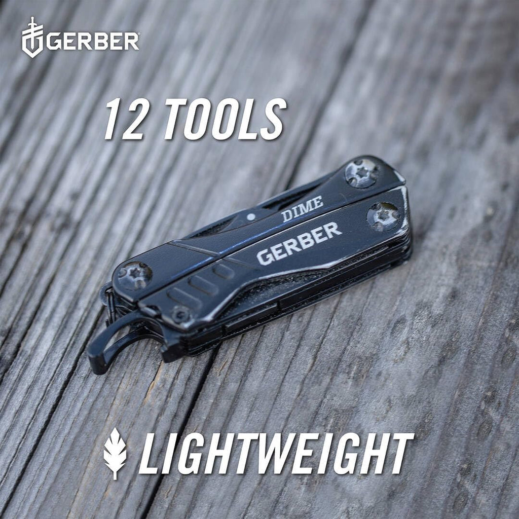 Gerber Gear Dime 12-in-1 Mini EDC Multitool - Needle Nose Pliers, Pocket Knife, Keychain, Bottle Opener - Gifts for Men, EDC Gear and Equipment - Black (Pack of 12)