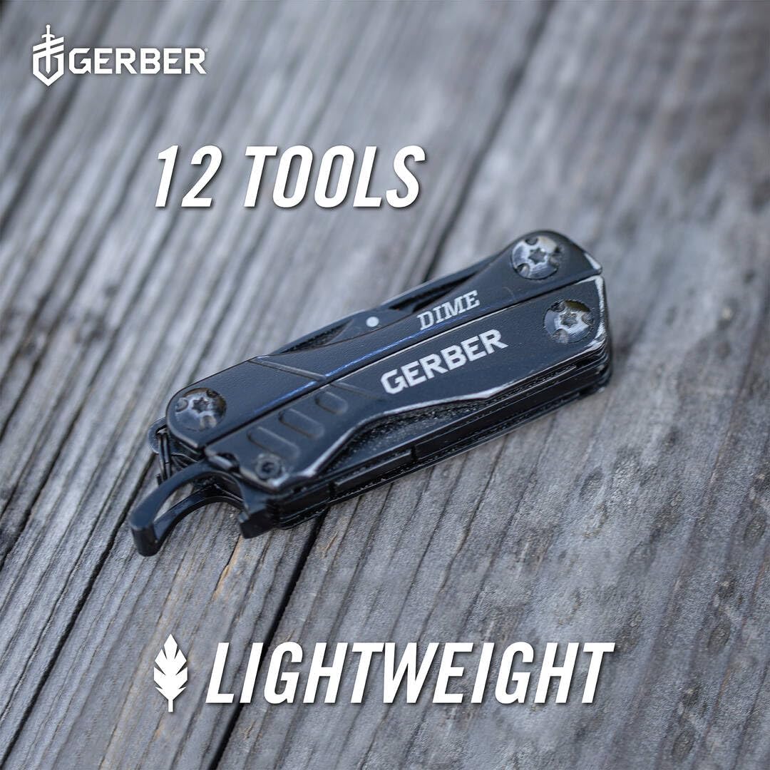 Gerber Gear Dime 12-in-1 Mini EDC Multitool - Needle Nose Pliers, Pocket Knife, Keychain, Bottle Opener - Gifts for Men, EDC Gear and Equipment - Black (Pack of 12)