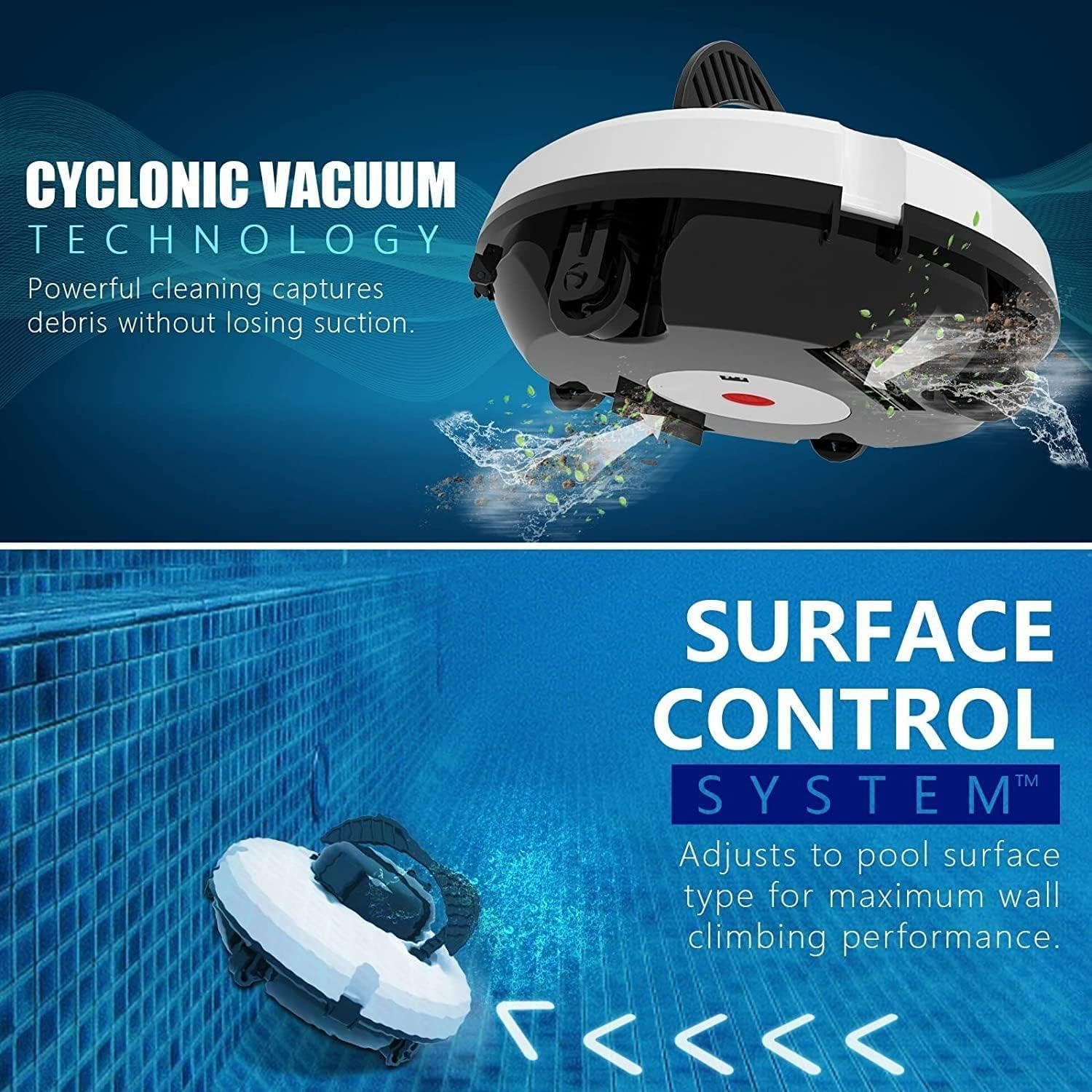 Cordless Pool Vacuum Cleaner Lasts 120 Mins, Pool Cleaning Robot Fully Automatic Pool Vacuum Cleaner with Dual-Motor, Self-Parking,White