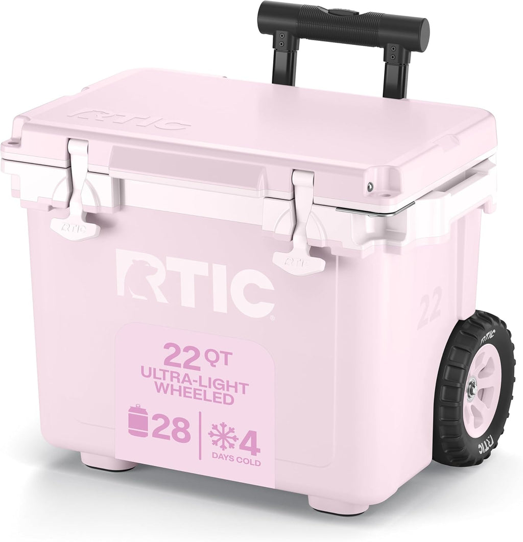 RTIC 22 QT Ultra-Light Wheeled Cooler with Handle, Hard Insulated Portable Ice Chest Box for Beach, Drink, Beverage, Camping, Picnic, Fishing, Boat, Barbecue