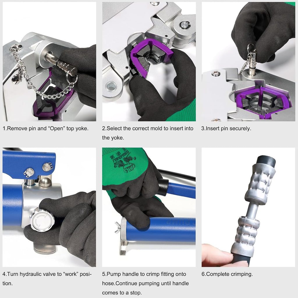 Brileine Hydraulic AC Hose Crimper with 7 Sets of Dies, Handheld Hydraulic Hose Crimping Tool for A/C Hose & A/C Fittings (Portable AC Hose Crimper)